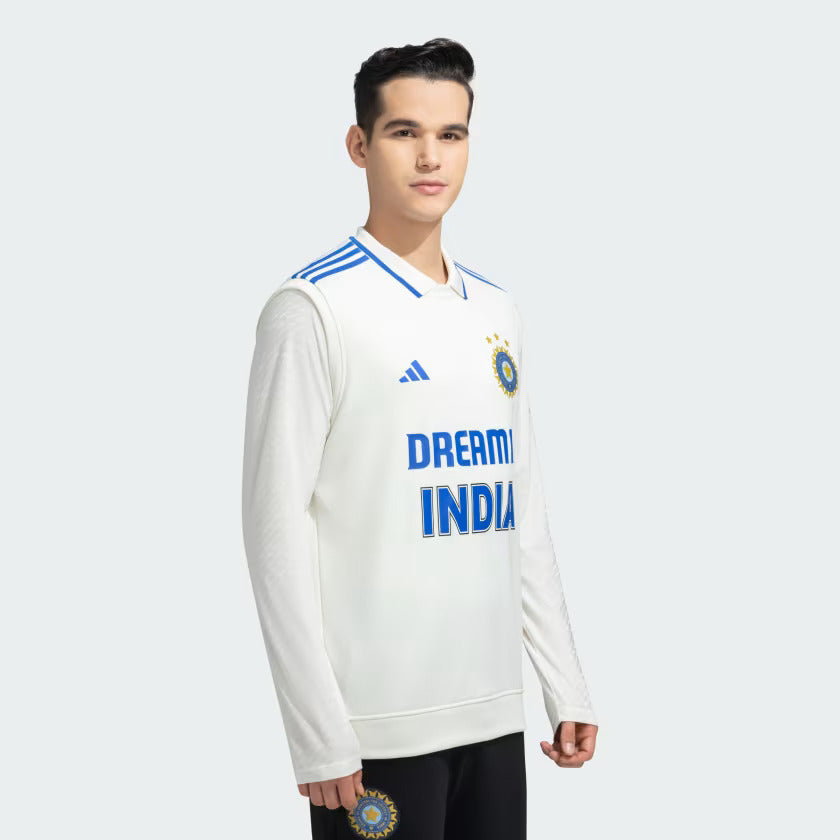 Adidas India Cricket Test Sleeveless Pullover for Men - Lightweight & Breathable Cricket Jersey for Training & Matches