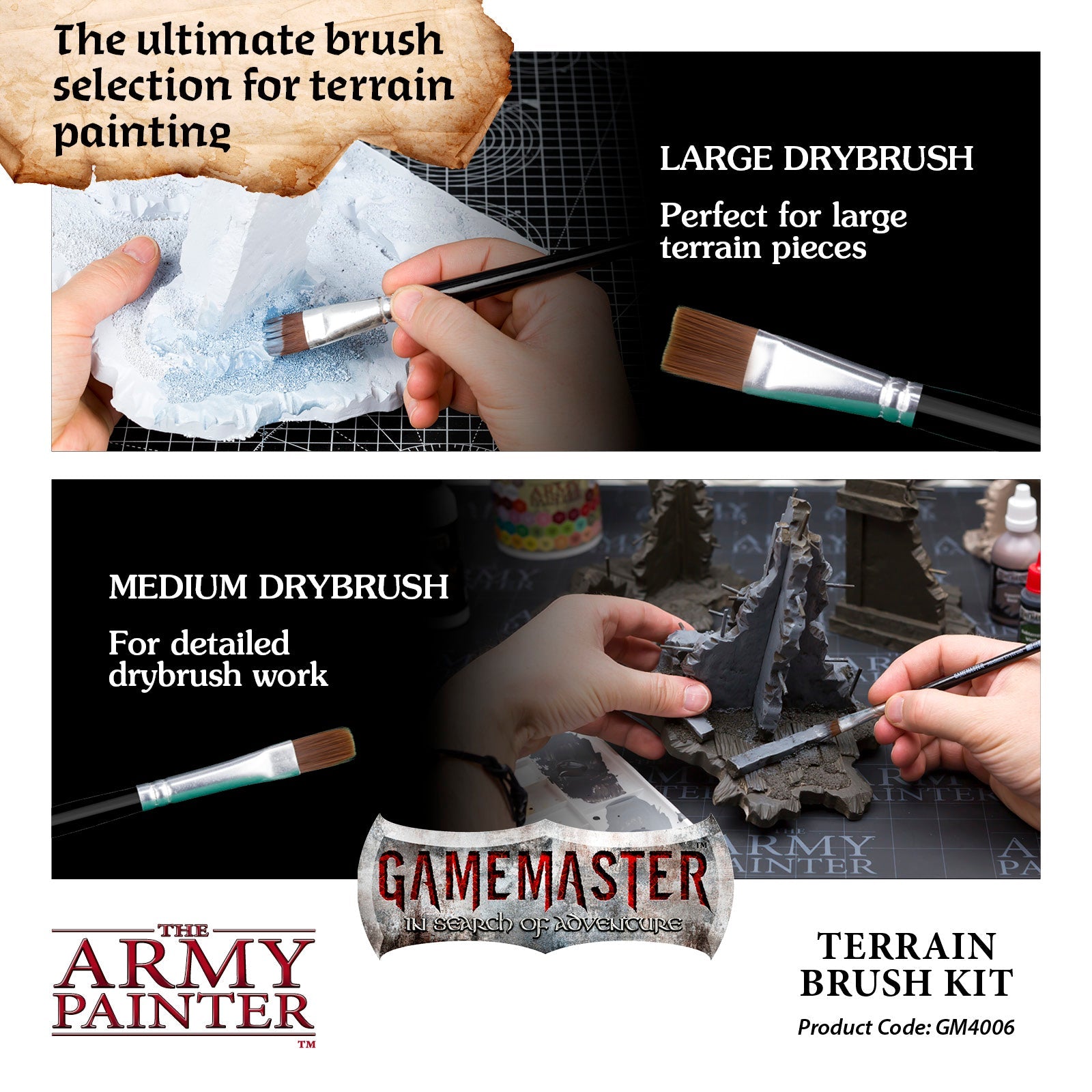 GameMaster Terrain Brush Kit - Premium Miniature Painting Brushes for Wargaming & Tabletop RPG Scenes - Perfect for Warhammer, D&D, and Model Painting