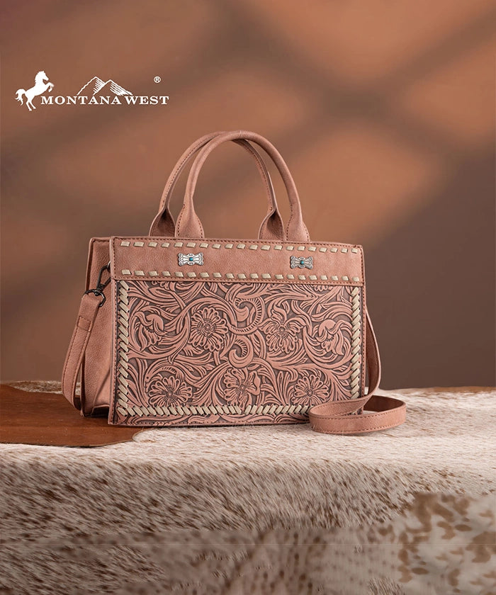 Montana West Floral Tooled Leather Tote Bag Set for Women - Stylish Handbag for Work, Travel & Everyday Use