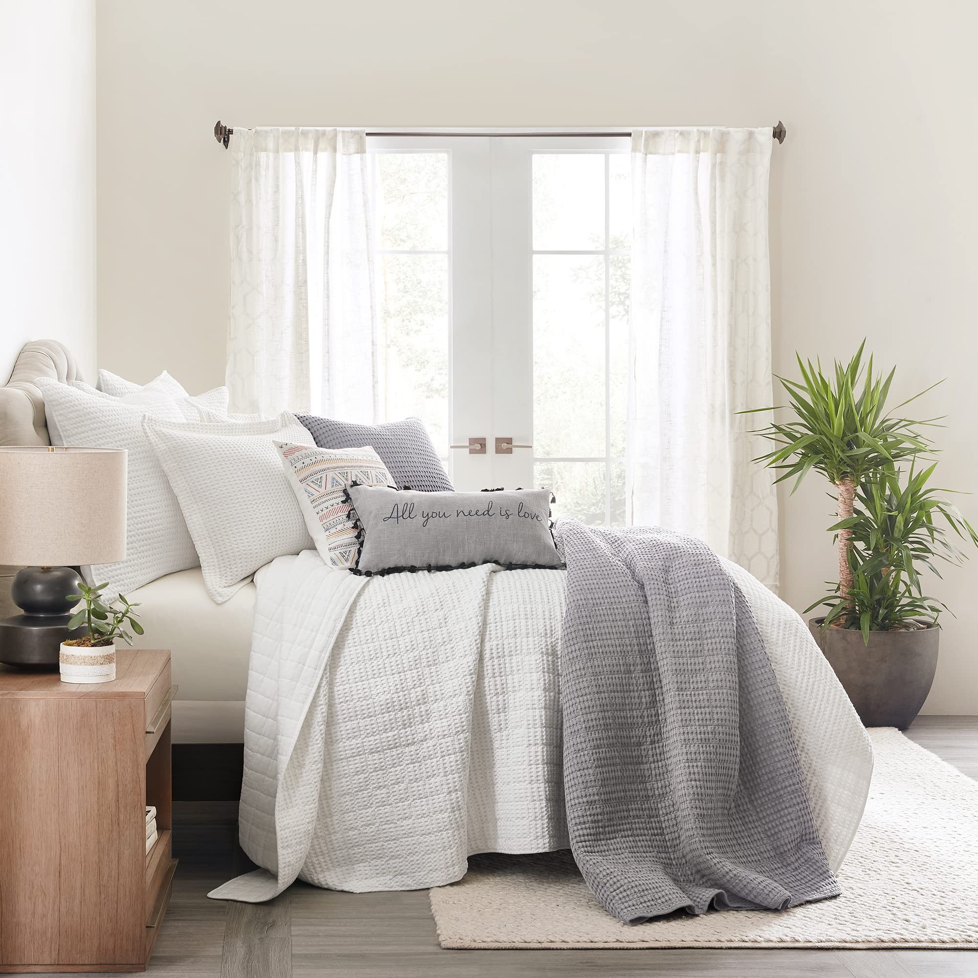 Levtex Home Mills Waffle Full/Queen Quilt Set - 100% Cotton Waffle Weave Bedding - Bright White Quilt (88