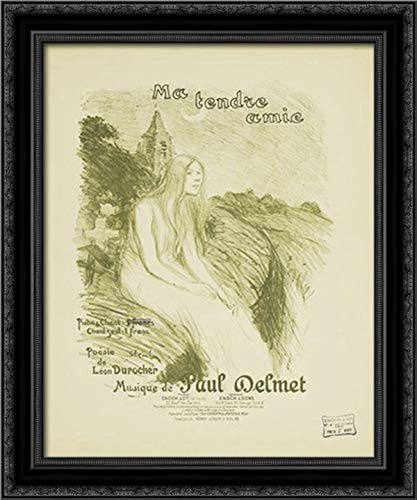 Ma Tendre Amie 20x24 Black Ornate Wood Framed Canvas Art Print by Theophile Steinlen - Vintage French Poster Wall Decor for Living Room, Bedroom & Office