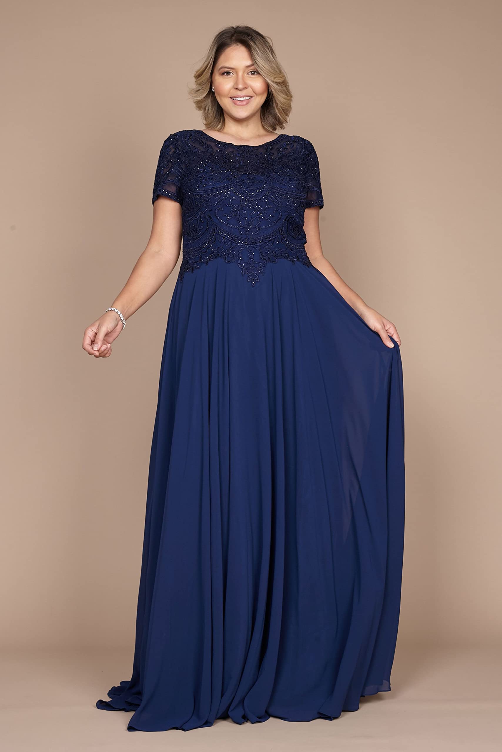 Elegant Short Sleeve Mother of The Bride Dress by Dylan & Davids - Perfect for Weddings, Receptions & Special Occasions