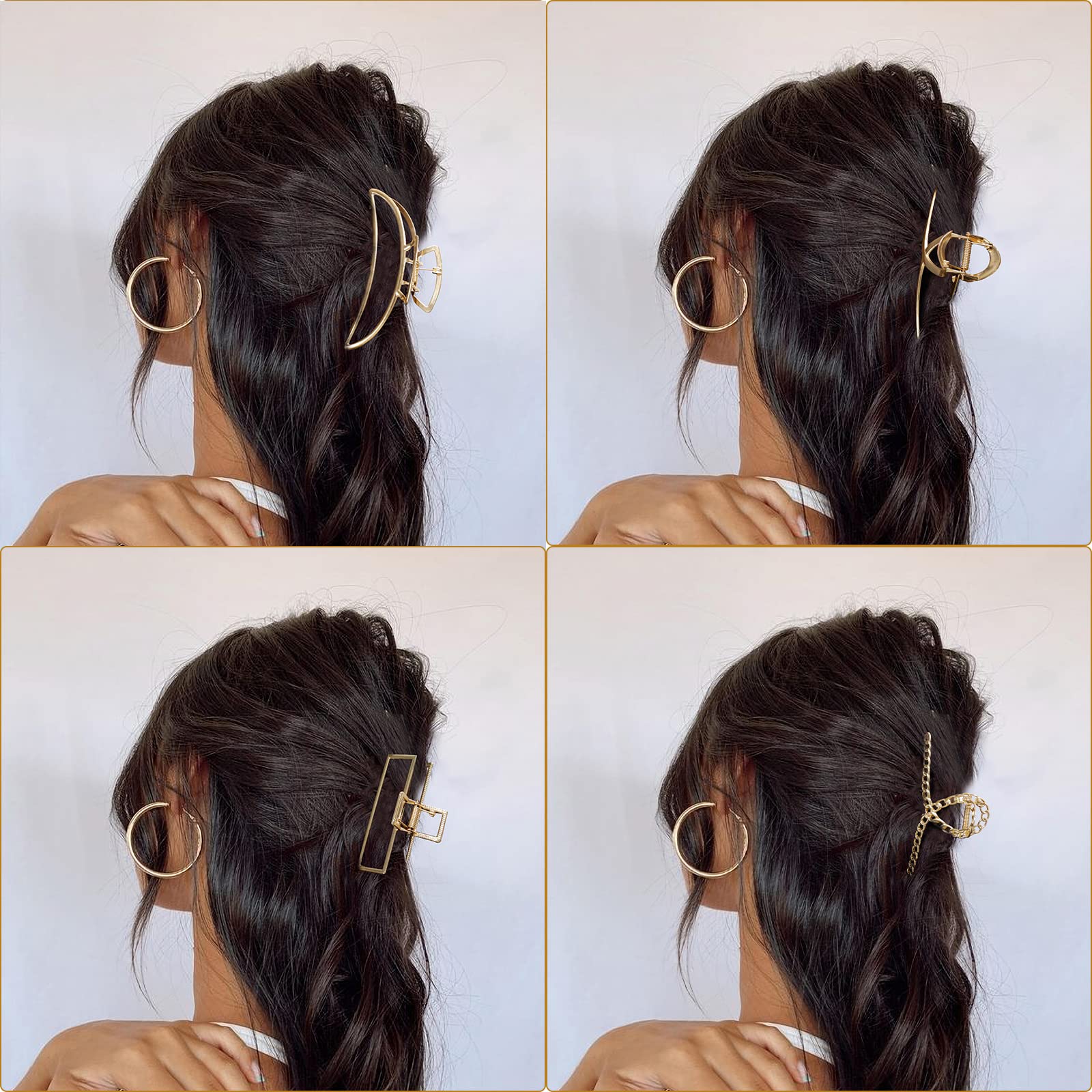 5PCS Large Claw Hair Clips for Thick Hair - Strong Hold Non-Slip Banana Hair Clips for Women (Metal Gold) - Perfect for Updos, Ponytails & Everyday Hairstyles