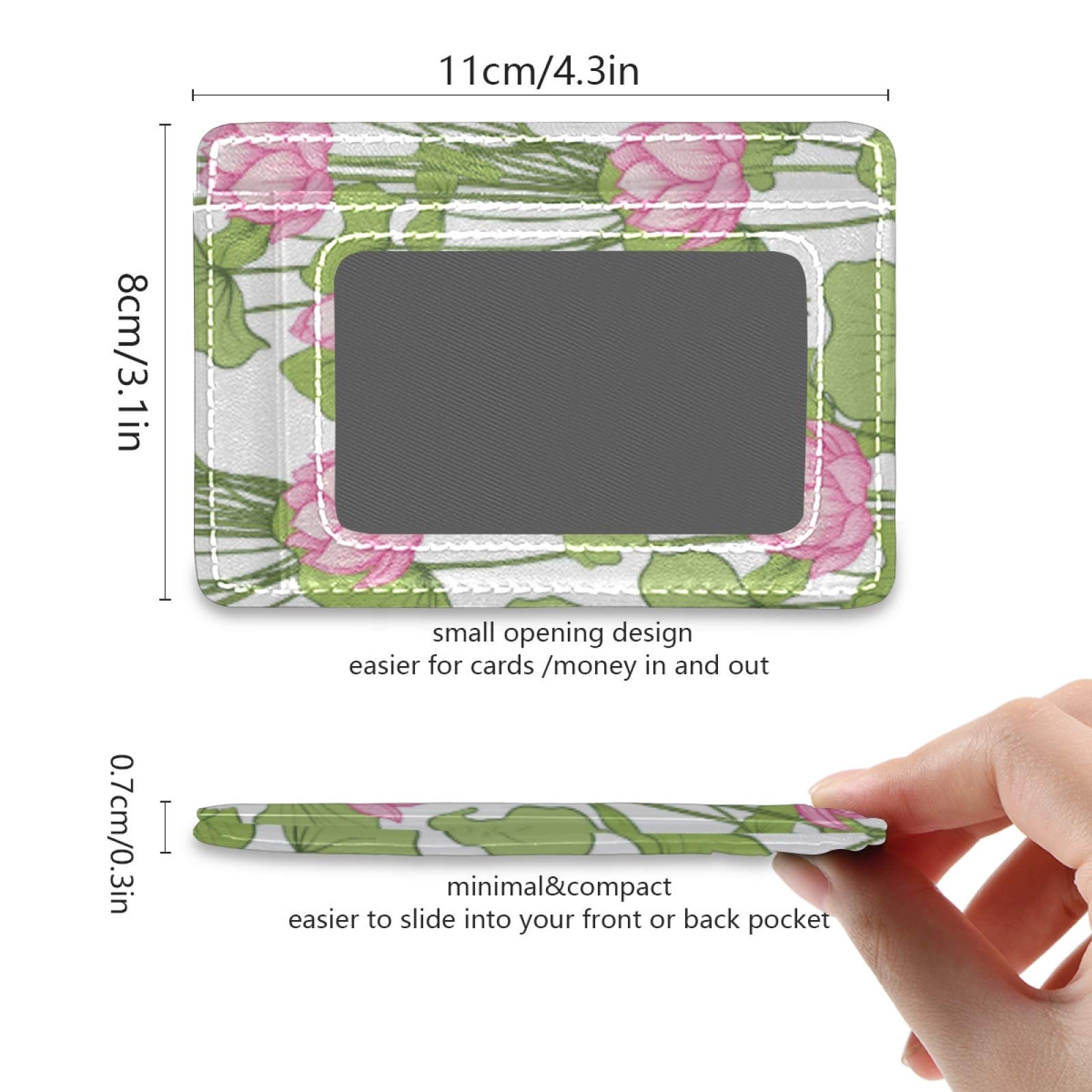 Lotus Flower Slim Minimalist RFID Blocking Card Wallet - PU Leather Front Pocket Wallet for Men & Women | Perfect for Travel, Everyday Use & Contactless Payments