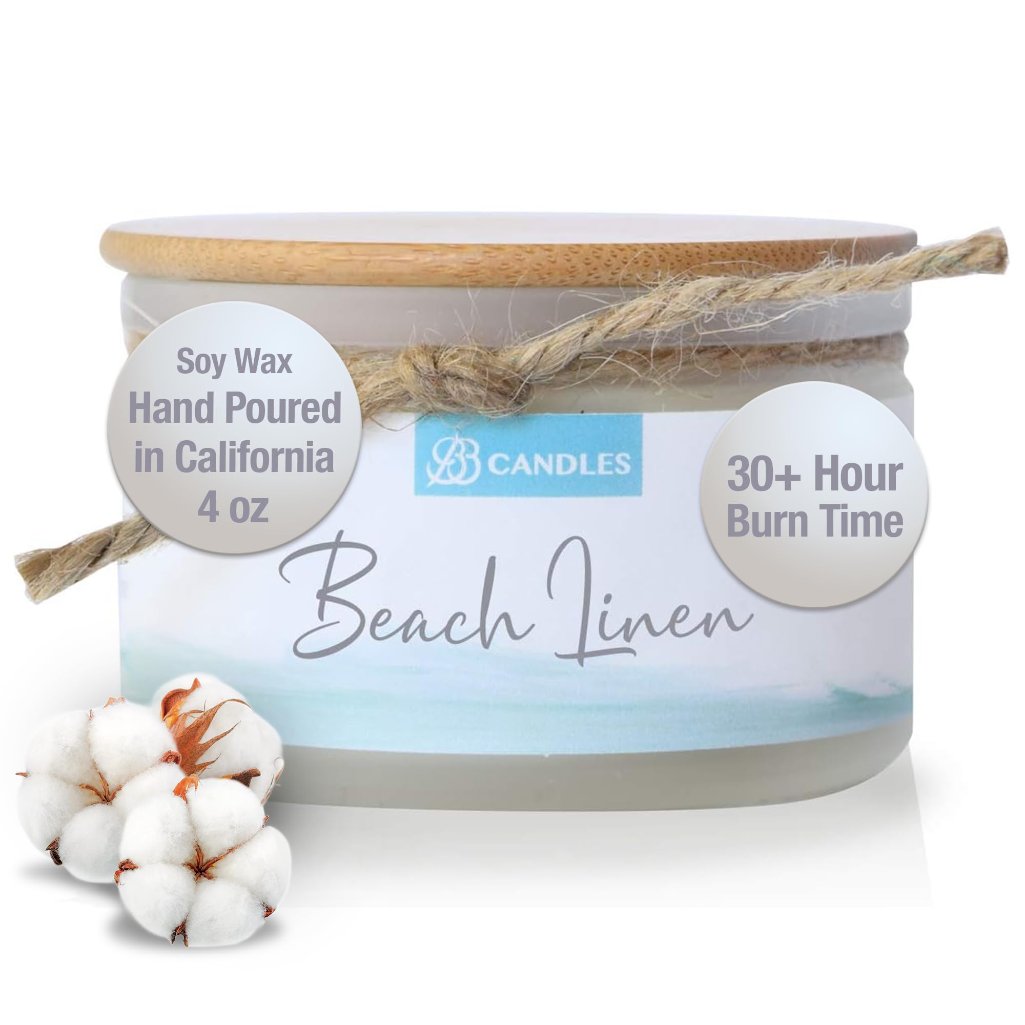 Natural Soy Hand-Poured Coastal Candle - Beach Linen Scent | 4oz Artisan Candle with 30+ Hours Burn Time | Strong Fragrance for Home Decor, Relaxation & Spa Atmosphere
