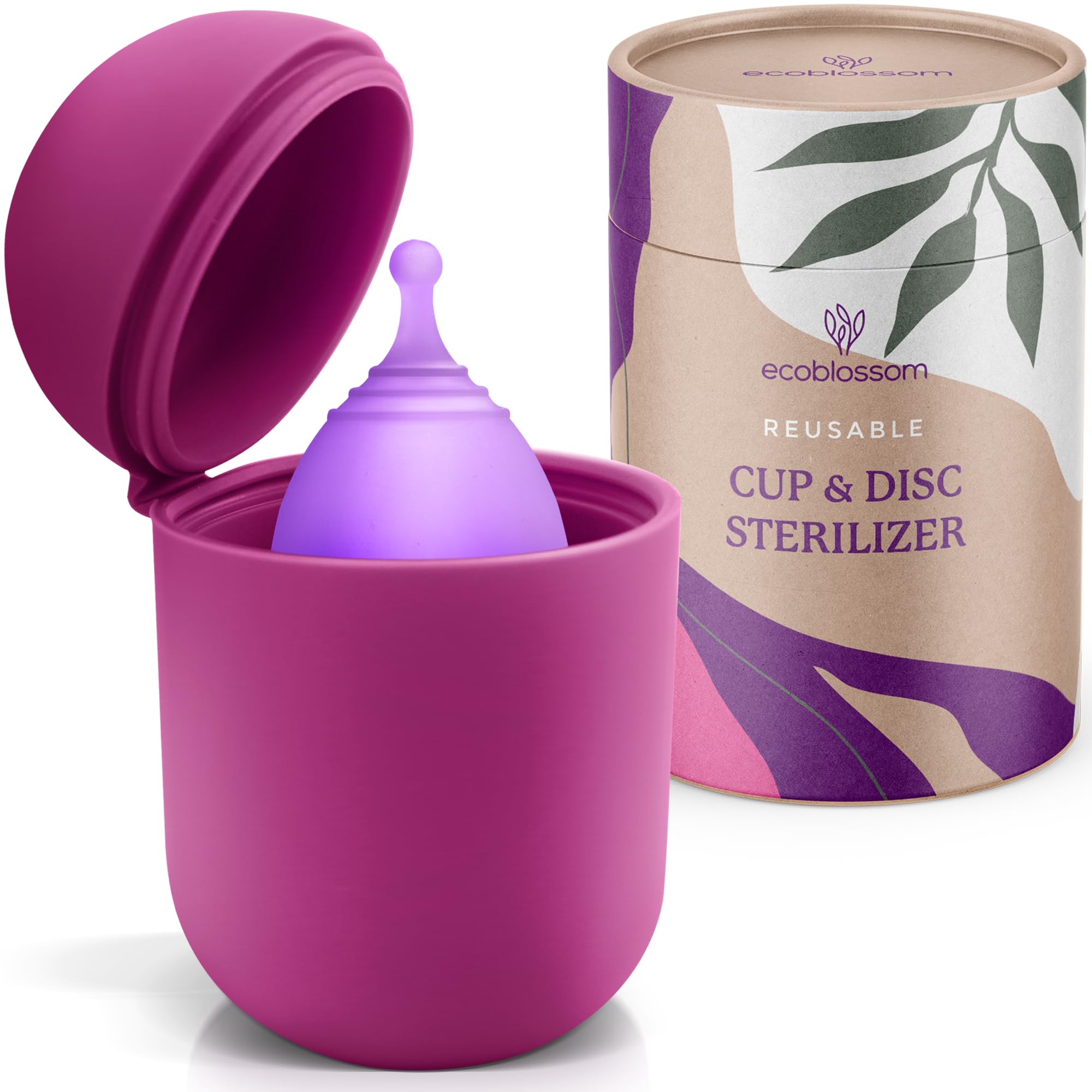 EcoBlossom Reusable Silicone Menstrual Cup Case & Sterilizer Holder - Portable Cleaning Container & Microwave Steamer for Disc or Cup - Rose Color - Perfect for Travel, Gym & Home Use