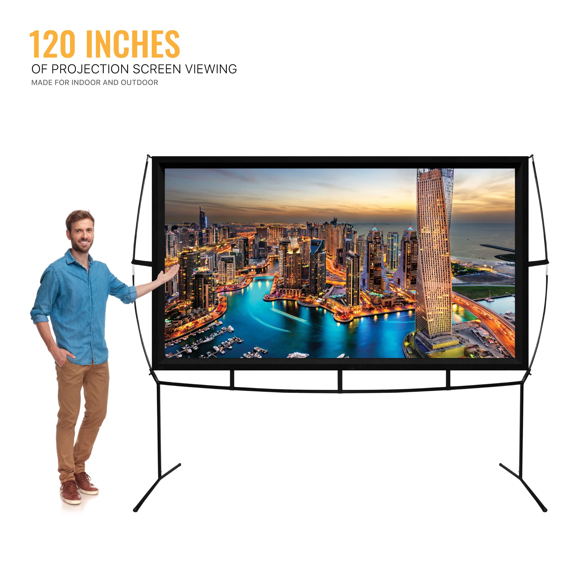 KHOMO GEAR 120 Inch Portable Projector Screen with Stand - Indoor & Outdoor Movie Projection Screen for Home Theater, Backyard Movies, Business Presentations - Front/Rear Projection - Perfect for Family Movie Nights, Outdoor Camping & Office Meetings