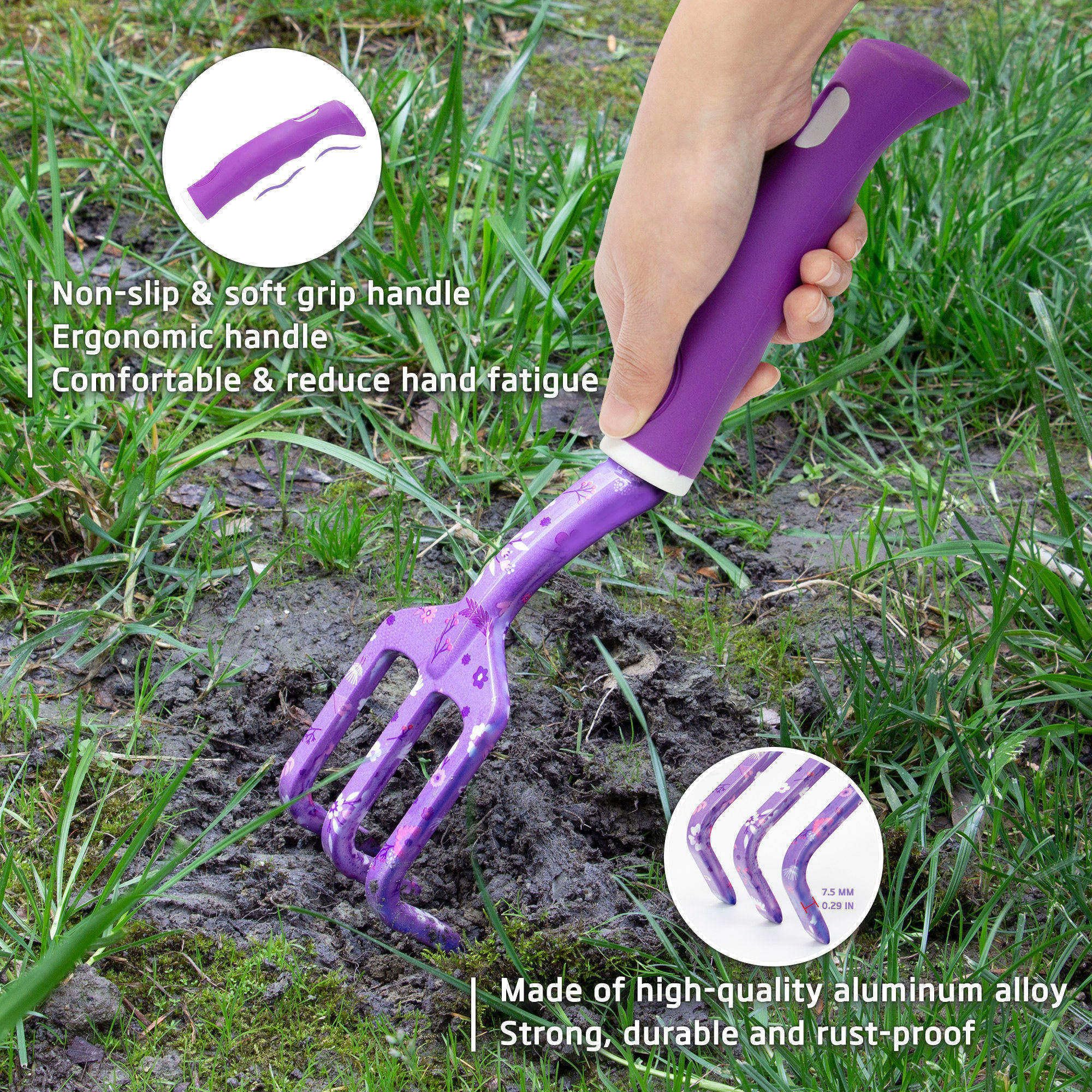 Premium Heavy Duty Gardening Tool Set for Women - 3-Piece Stainless Steel Hand Tools with Durable Purple Garden Tool Bag - Perfect for Planting, Weeding, and Outdoor Gardening Gifts