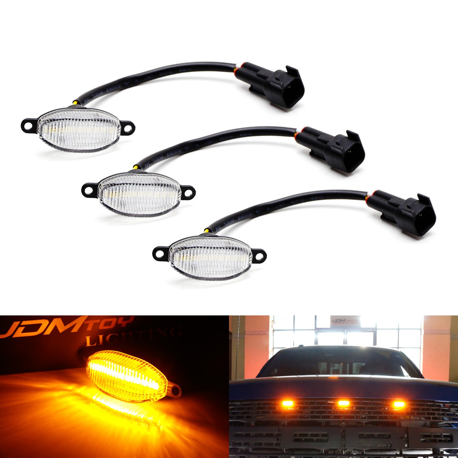 3Pcs Clear 12 SMD Amber Yellow LED Front Grille Running Lights for Ford Raptor - Durable Off-Road Lighting for Trucks & SUVs - Perfect for Night Driving, Foggy Conditions & Off-Road Adventures