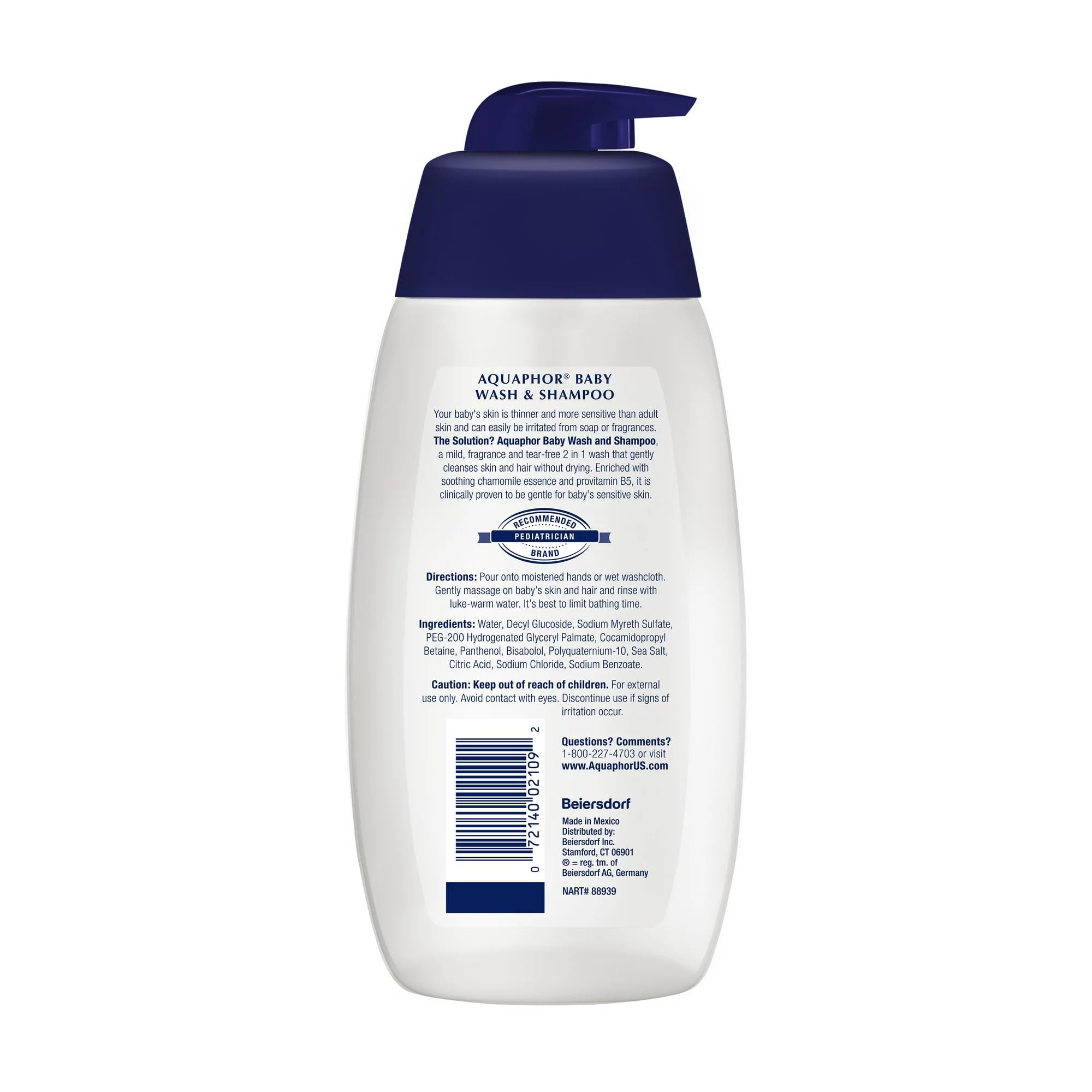 Aquaphor Baby Cleansing Wash & Shampoo - 16oz (500ml) Gentle Tear-Free Formula - 2 Pack - Perfect for Newborn Bath Time & Sensitive Skin Care