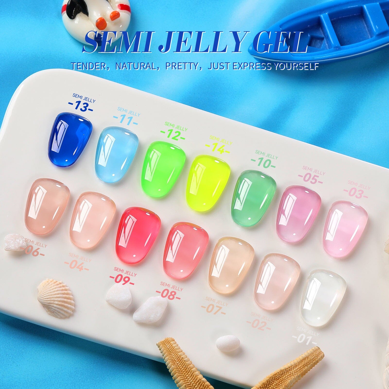 Blue Hema-Free Semi Jelly Gel Polish #13 - 15ml Soak Off UV LED Nail Polish - Perfect for Manicures, Pedicures & Nail Art Designs