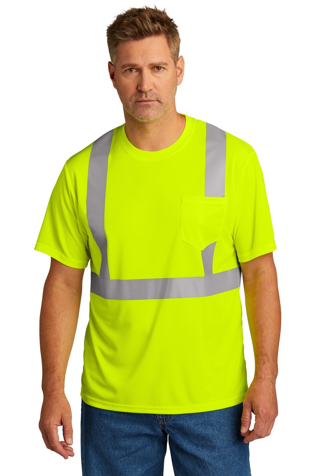 CornerStone ANSI 107 Class 2 High Visibility Safety T-Shirt - Mesh Reflective Workwear for Construction & Road Workers - Safety Yellow
