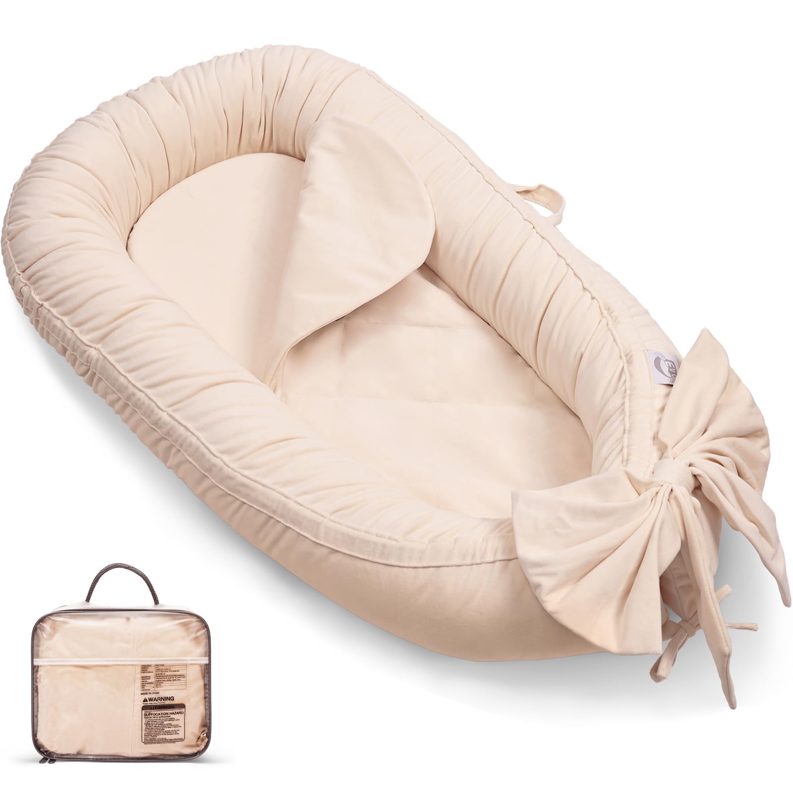 EAQ Organic Cotton Baby Lounger & Snuggle Me Lounger - Breathable Portable Baby Nest Pillow for Safe Co-Sleeping, Nursery, Travel & Playtime | Soft Infant Bassinet for Newborns, Toddlers & On-the-Go Parents