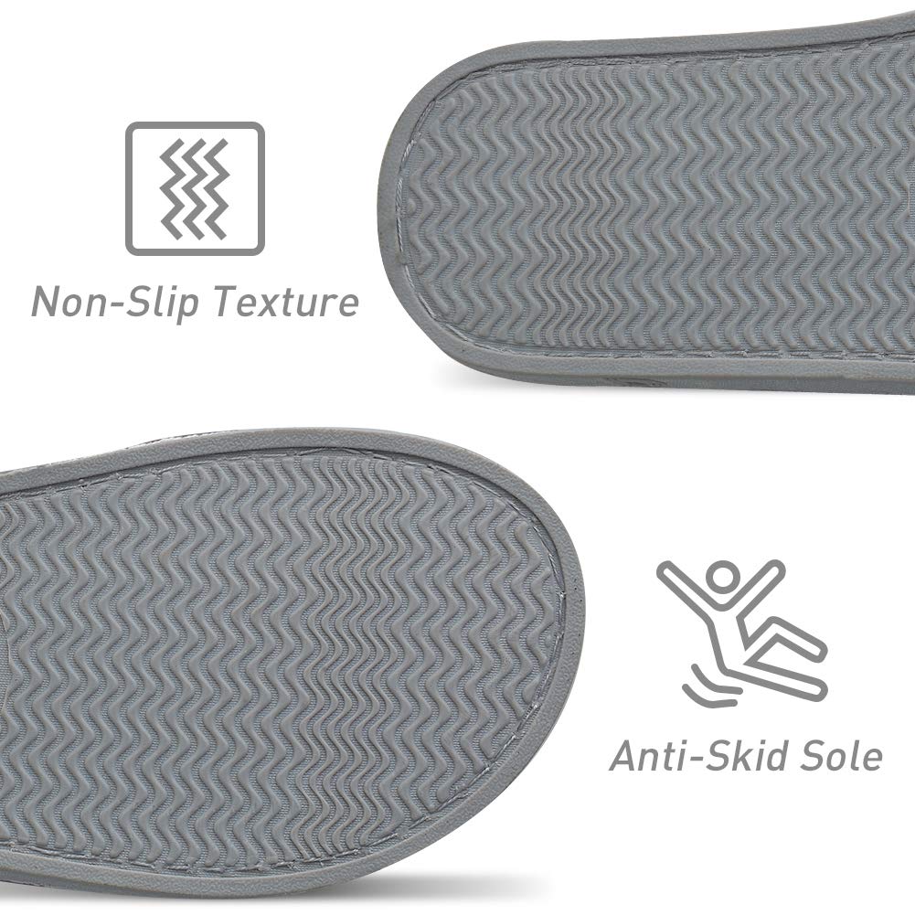 DL Women's Memory Foam Slippers - Soft Furry Cross Band Indoor/Outdoor House Shoes - Comfortable Bedroom & Lounge Slippers for Women (White/Grey, Size 7-8) - Perfect for Relaxing at Home, Quick Errands & Cozy Winter Wear