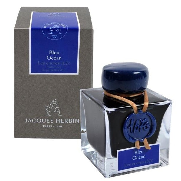 Jacques Herbin 1670 Bleu Océan Fountain Pen Ink - Premium Shimmering Blue Ink for Calligraphy, Writing & Art | Perfect for Journals, Letters & Creative Projects