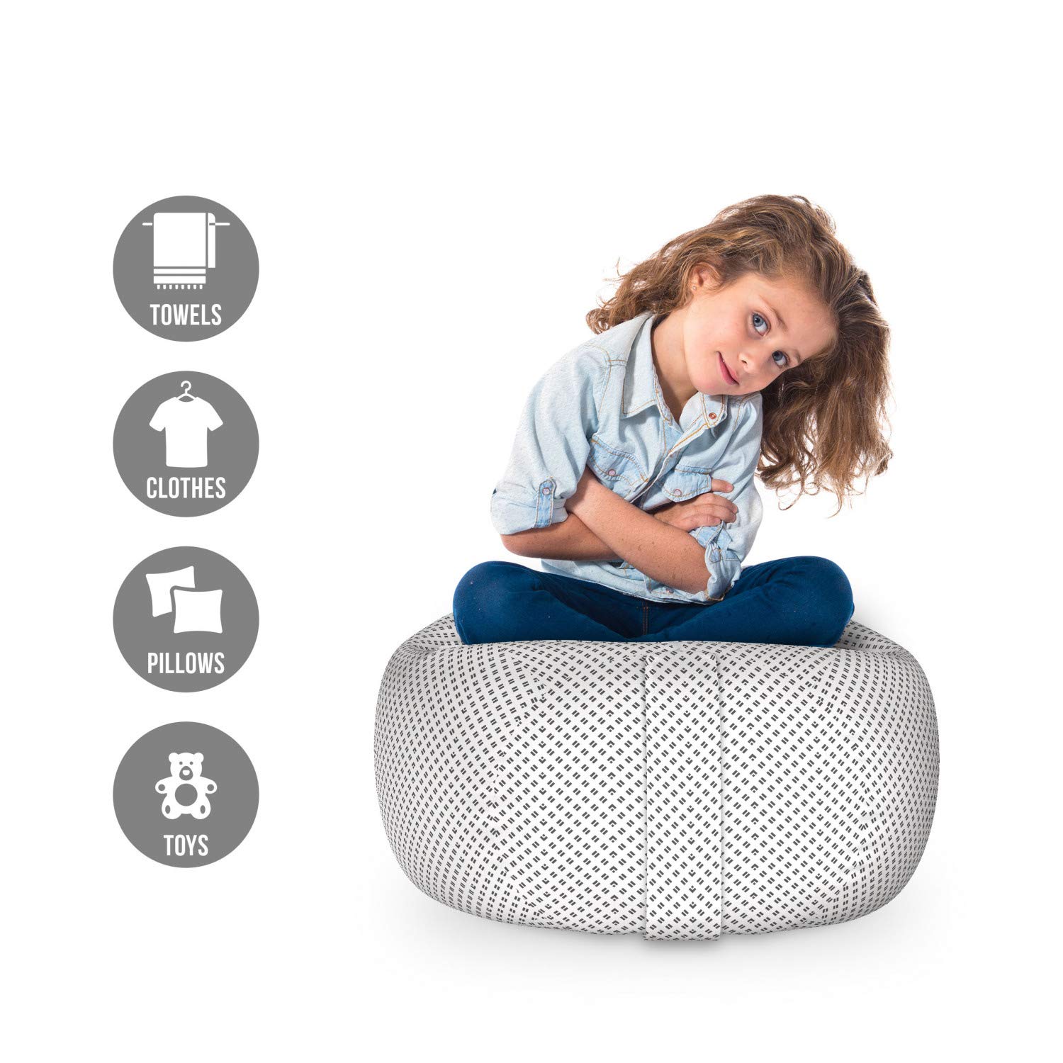 Ambesonne Geometric Storage Toy Bag Chair - Grey and White Striped Organizer for Stuffed Animals, Washable Small Size with Angled Lines Design | Perfect for Kids' Room, Nursery, and Playroom Organization