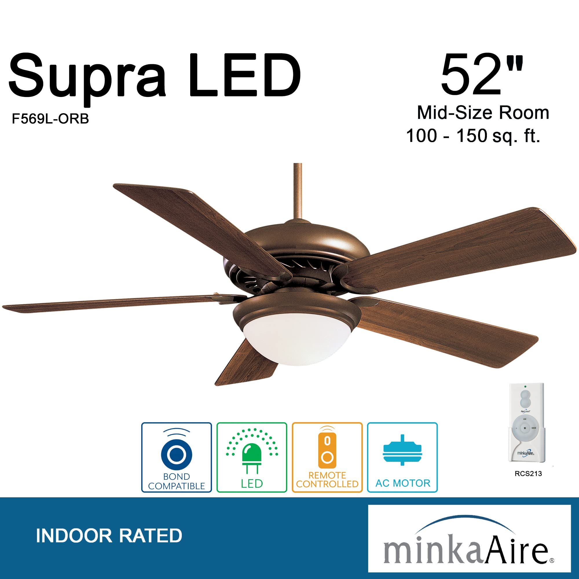 Minka-Aire F569L-ORB 52 Inch LED Ceiling Fan with Remote Control - Oil Rubbed Bronze Finish - Energy Efficient Modern Ceiling Fan for Living Room, Bedroom, or Patio