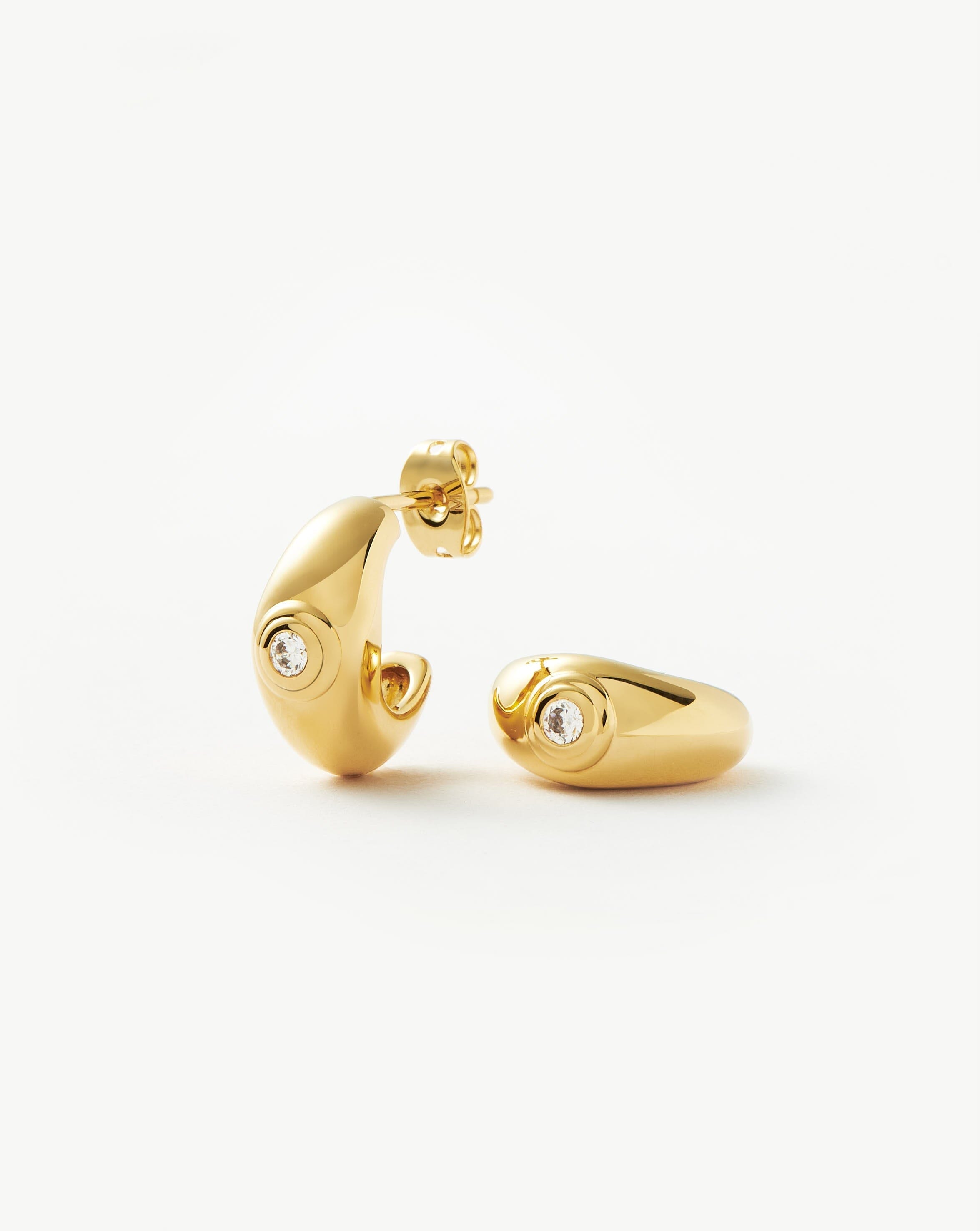 18k Gold Plated Cubic Zirconia Stone Dome Mini Hoop Earrings - Elegant Everyday Jewelry for Women, Perfect for Office, Date Night & Special Occasions