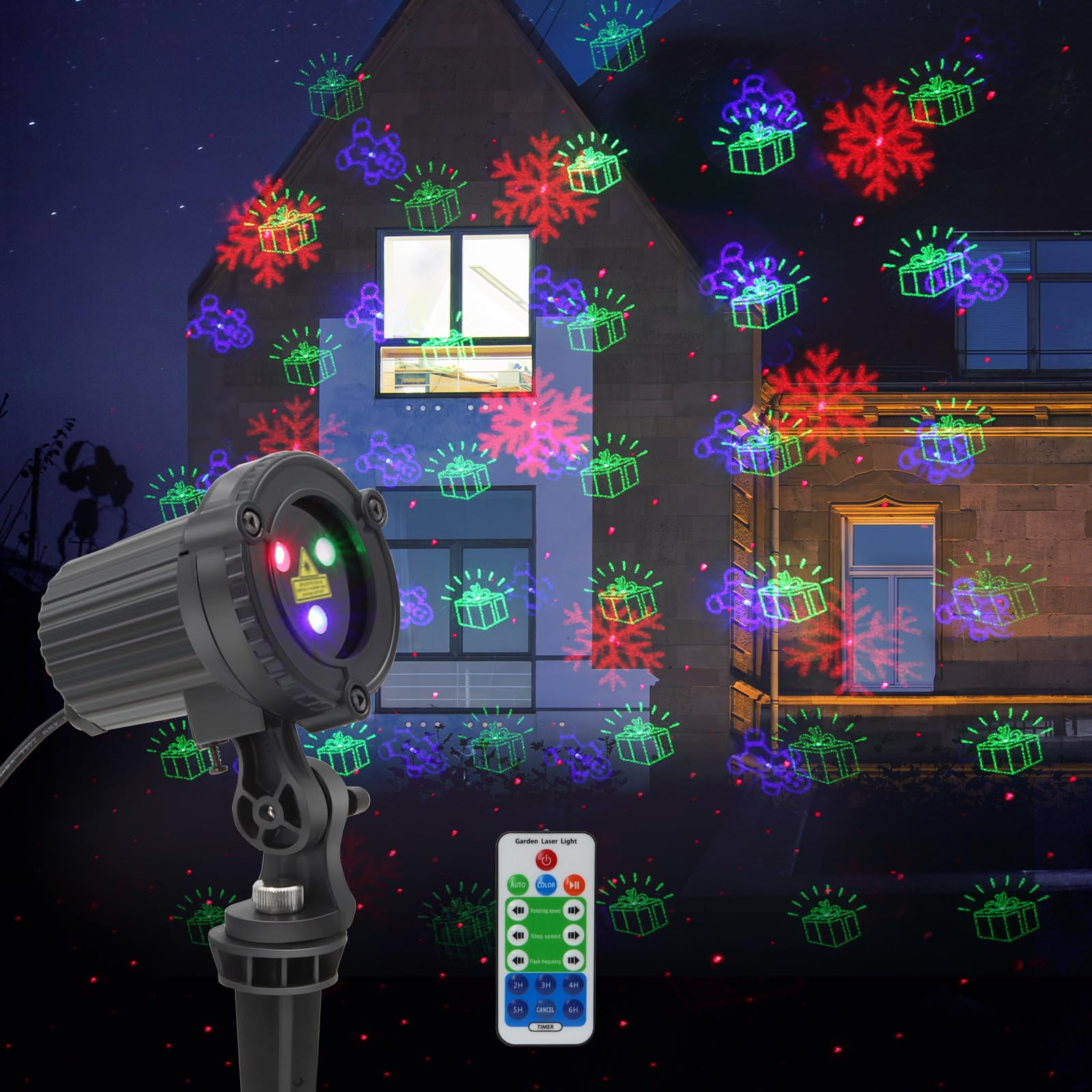 Christmas Laser Lights Outdoor Projector - RGB Red Green Blue with 20 Holiday Light Patterns for Xmas, New Year & Winter Decorations | Perfect for House, Yard, Garden & Party Decor