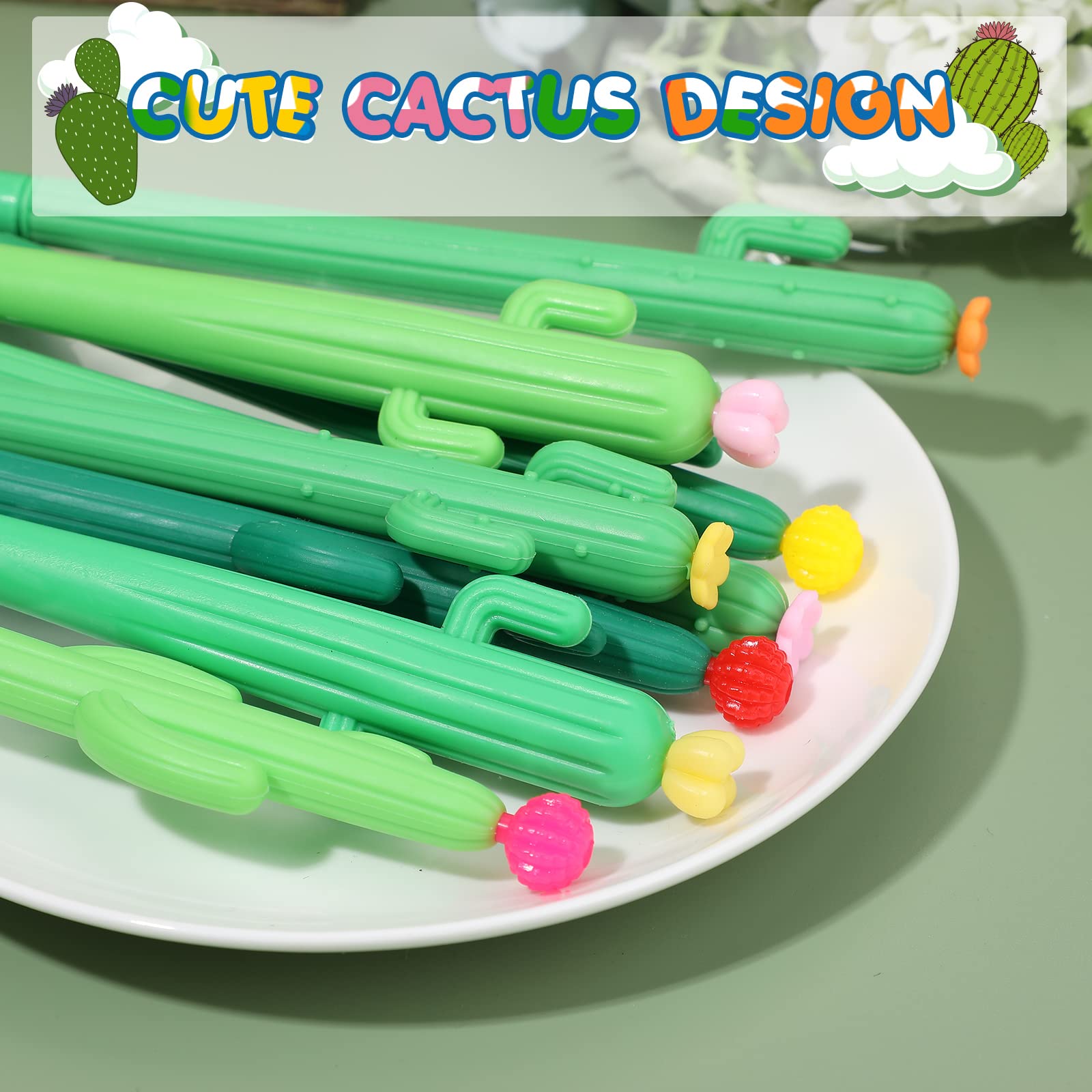 Handepo 100-Pack Cactus Shaped Rollerball Pens - Cute Flower Ballpoint Pens with Black Gel Ink for School, Office & Home Use - Perfect Gift for Students & Stationery Lovers - Great for Note Taking, Journaling & Creative Writing