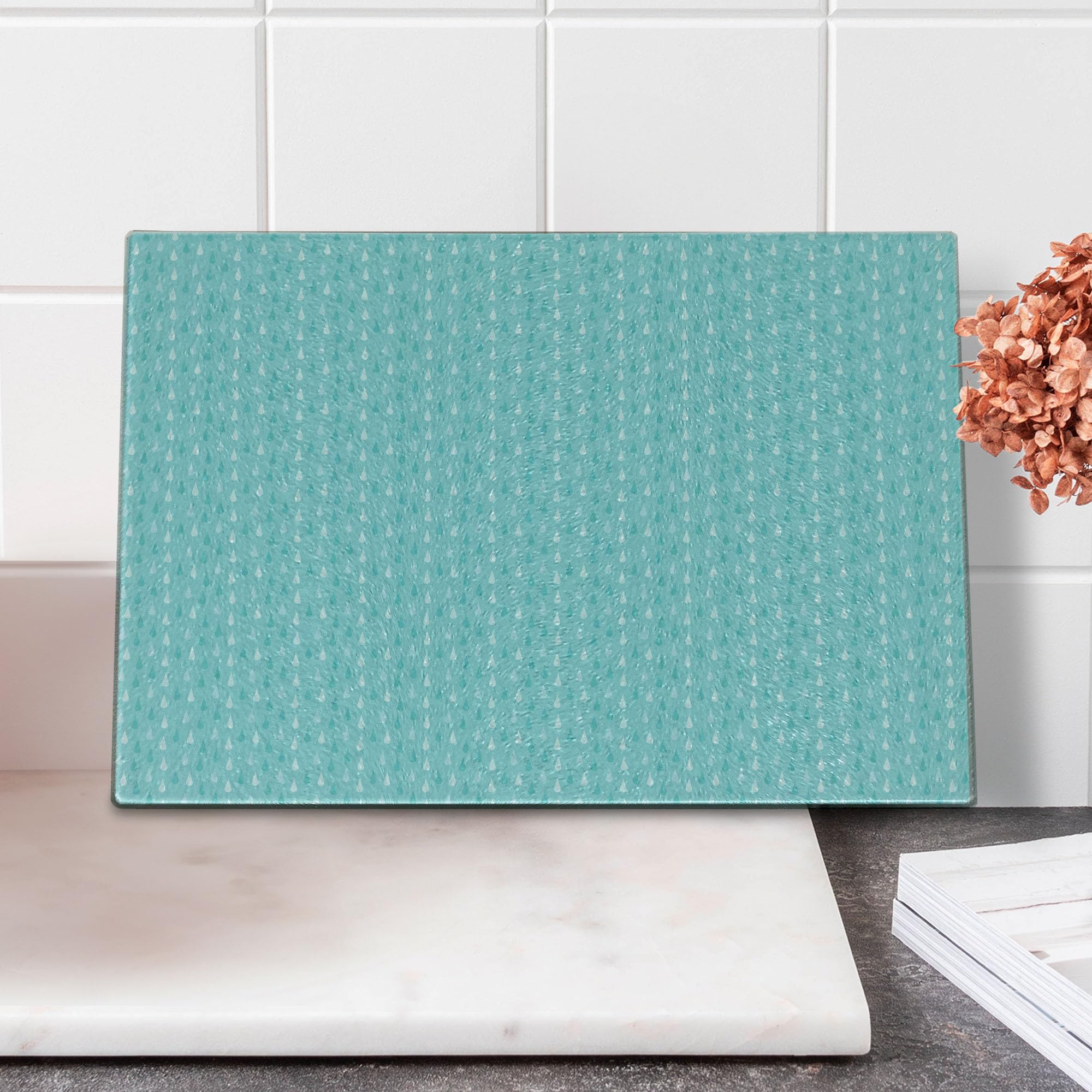 Ambesonne Pale Blue Glass Cutting Board - Fall Season Raindrop Print - Tempered Glass Serving Board for Kitchen & Dining - Small Size Blue & White - Perfect for Entertaining, Food Prep & Decorative Display