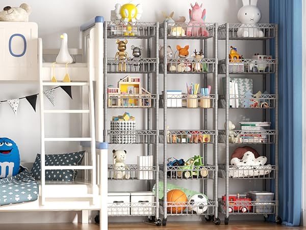 6-Tier Adjustable Wire Shelving Unit with Baskets - 13.5