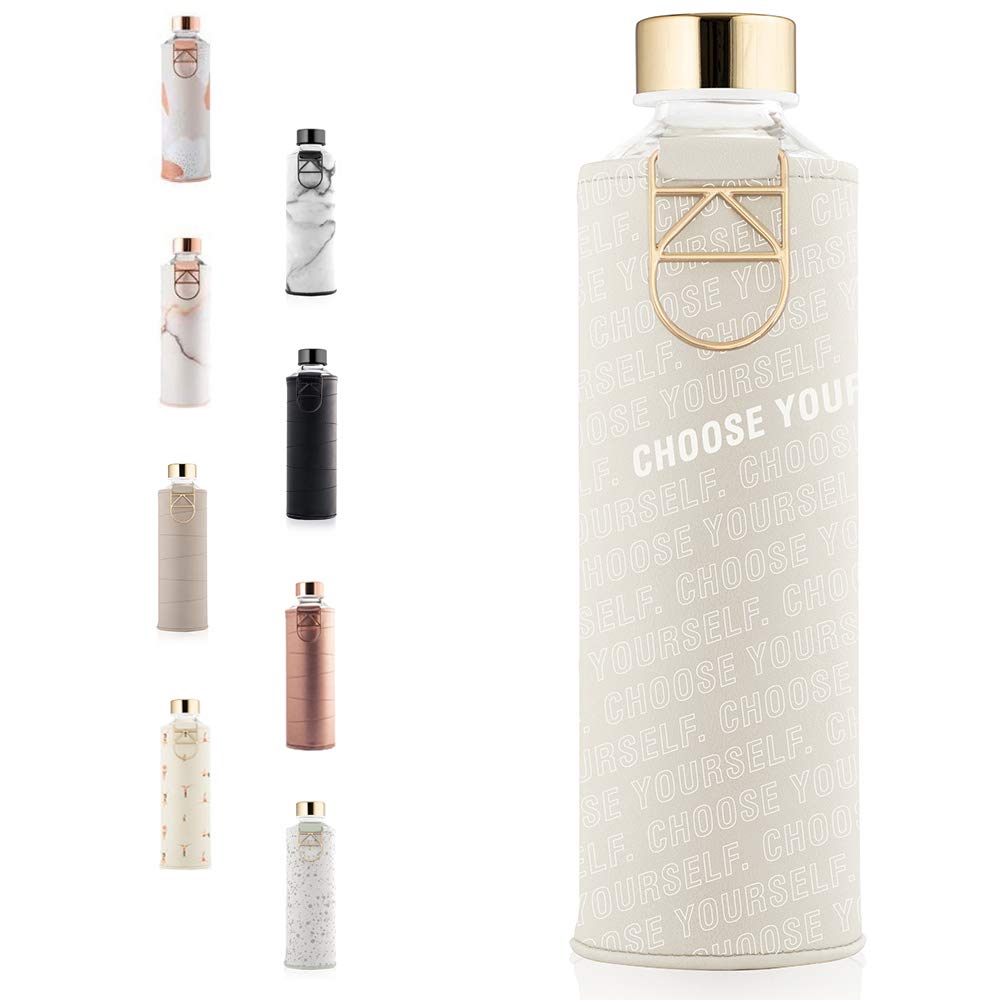 EQUA 750ml Borosilicate Glass Water Bottle with Faux Leather Sleeve - Leak Proof, BPA Free, Durable & Insulated - Perfect for Gym, Office, Hiking & Everyday Hydration