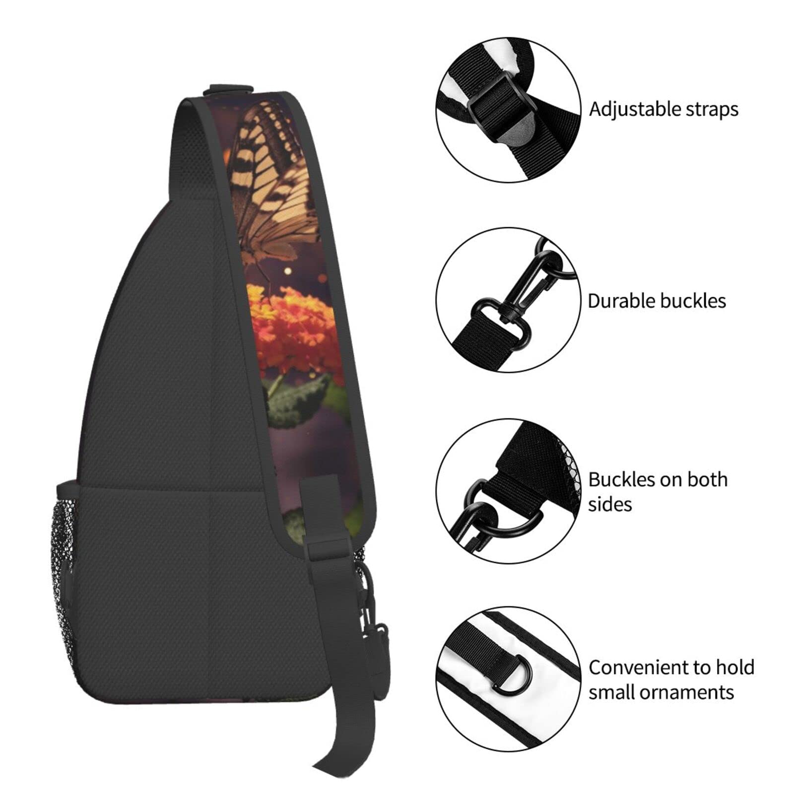 Crossbody Sling Backpack for Men & Women - Lightweight Chest Shoulder Bag for Travel, Hiking & Daily Use - Butterfly Floral Design - Perfect for Commuting, Outdoor Adventures & Casual Outings