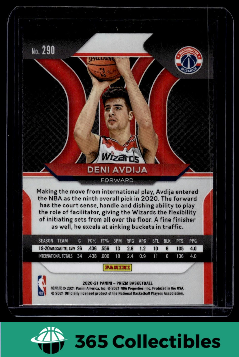 2020-21 Panini Prizm Deni Avdija Rookie Card #290 Washington Wizards NBA Basketball Trading Card - Perfect for Collectors, Fans, and Sports Memorabilia Enthusiasts