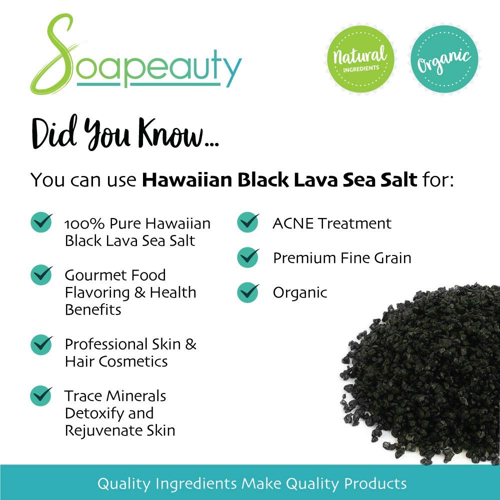 Premium Hawaiian Black Sea Salt - 100% Natural Gourmet Finishing Salt for Cooking & Baking | Fine Grain Mineral-Rich Salt for Skin, Hair & Bath Cosmetics | Available in 1 OZ to 3 LBS Sizes (32 OZ/2 Pound) | Perfect for Steak Seasoning, Spa Treatments & Gourmet Recipes
