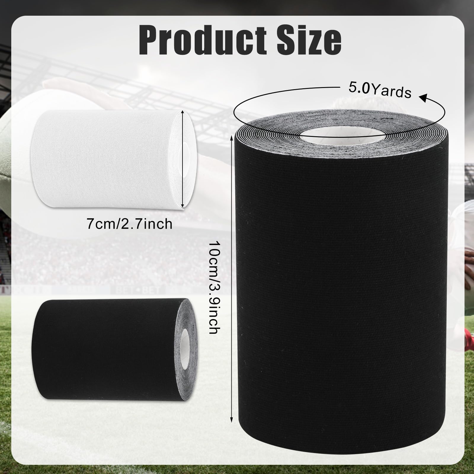 2-Pack Extra Wide Waterproof Football Turf Tapes - Ultra Sticky Athletic Sports Tape for Football, Arms & Legs - Ideal for Sports Training, Injury Prevention & Workout Support (Black & White)