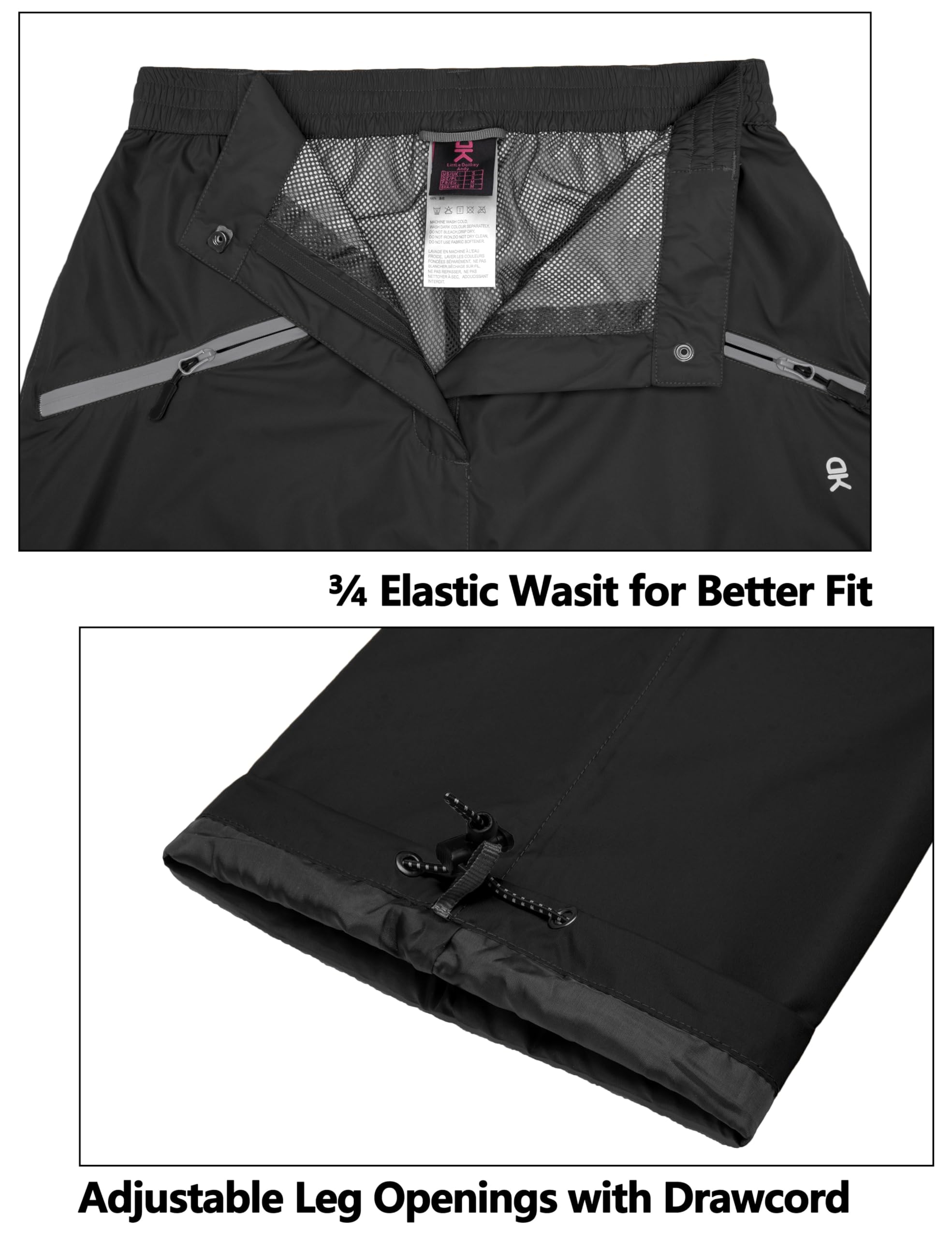 Little Donkey Andy Women's Lightweight Waterproof Rain Pants - Breathable Hiking Pants for Outdoor Activities, Fishing & Camping - Perfect for Rainy Weather & Adventure Travel