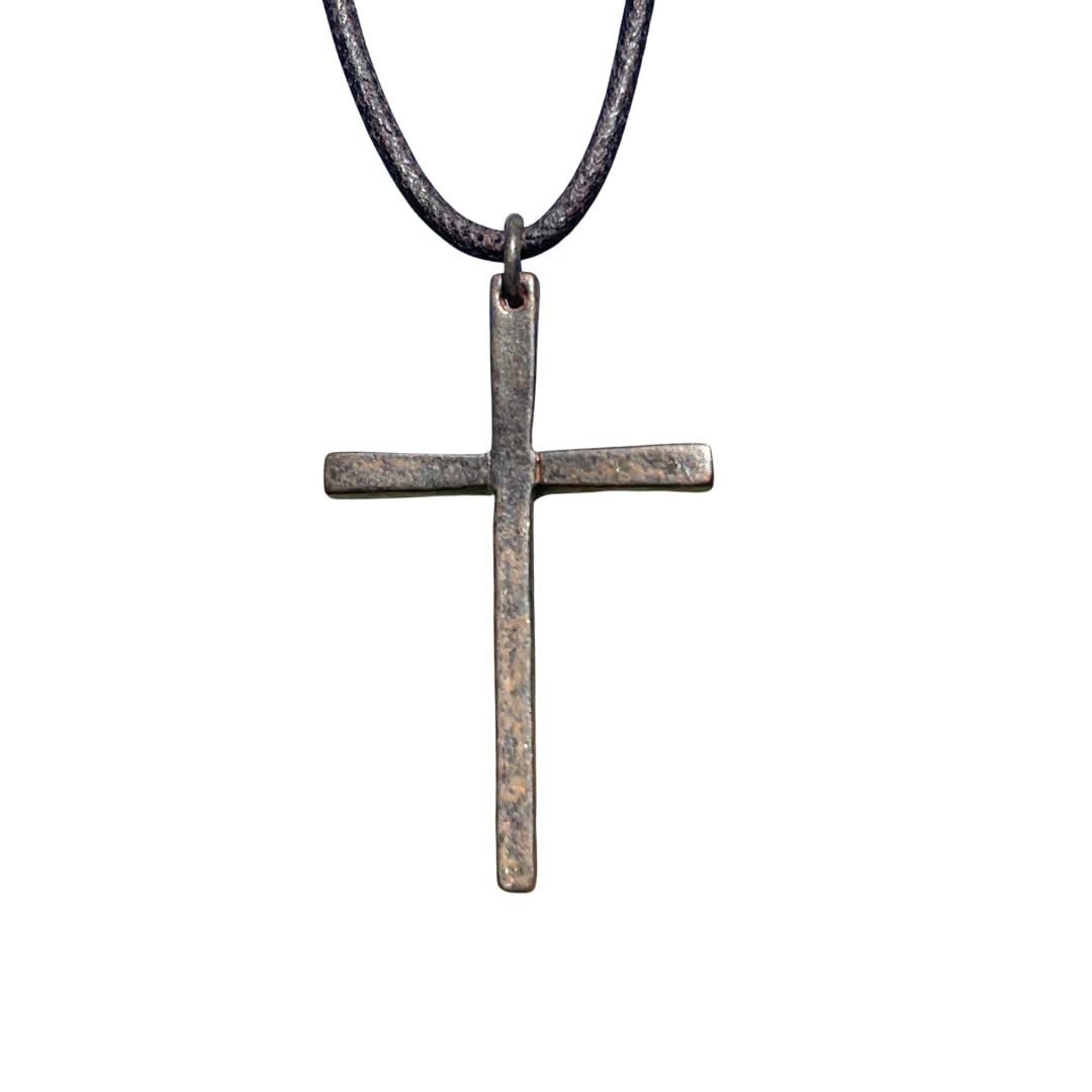 Silver Thin Simple Cross Necklace for Men & Women - Catholic Religious Jewelry, Christian Faith Gifts, Baptism & Father's Day Accessories (Rustic Brown) | Perfect for Daily Wear, Church Services & Spiritual Occasions