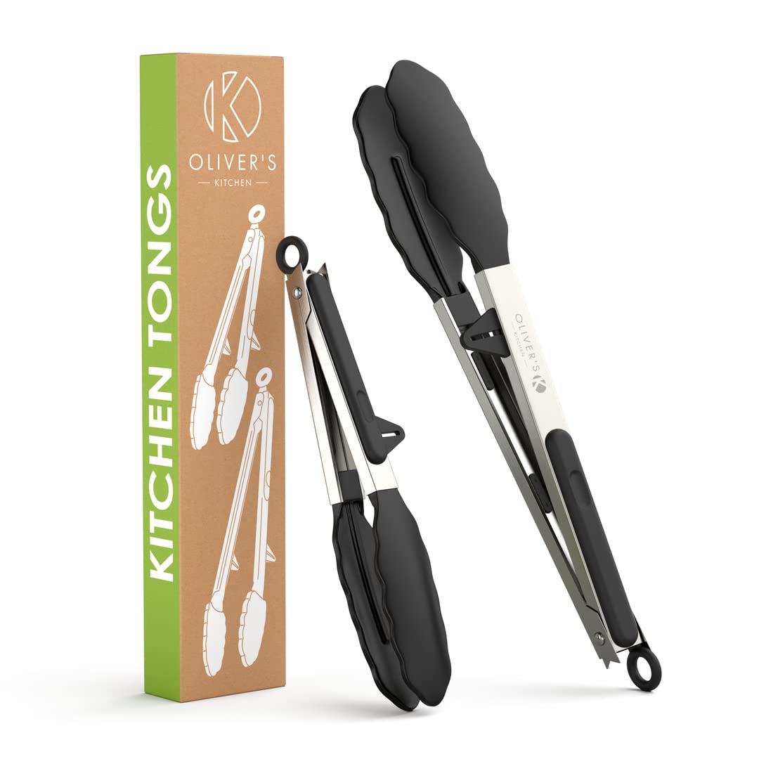 Oliver's Kitchen Silicone Tongs - Stainless Steel BBQ & Cooking Tongs for Easy Grip - Perfect for Grilling & Serving