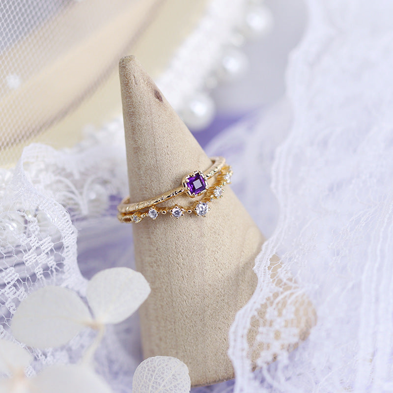 14K Gold Amethyst Braided Zodiac Ring for Aquarius Women - Elegant Birthstone Jewelry Gift for Valentine's Day, Birthday & Anniversary | HJZB 324