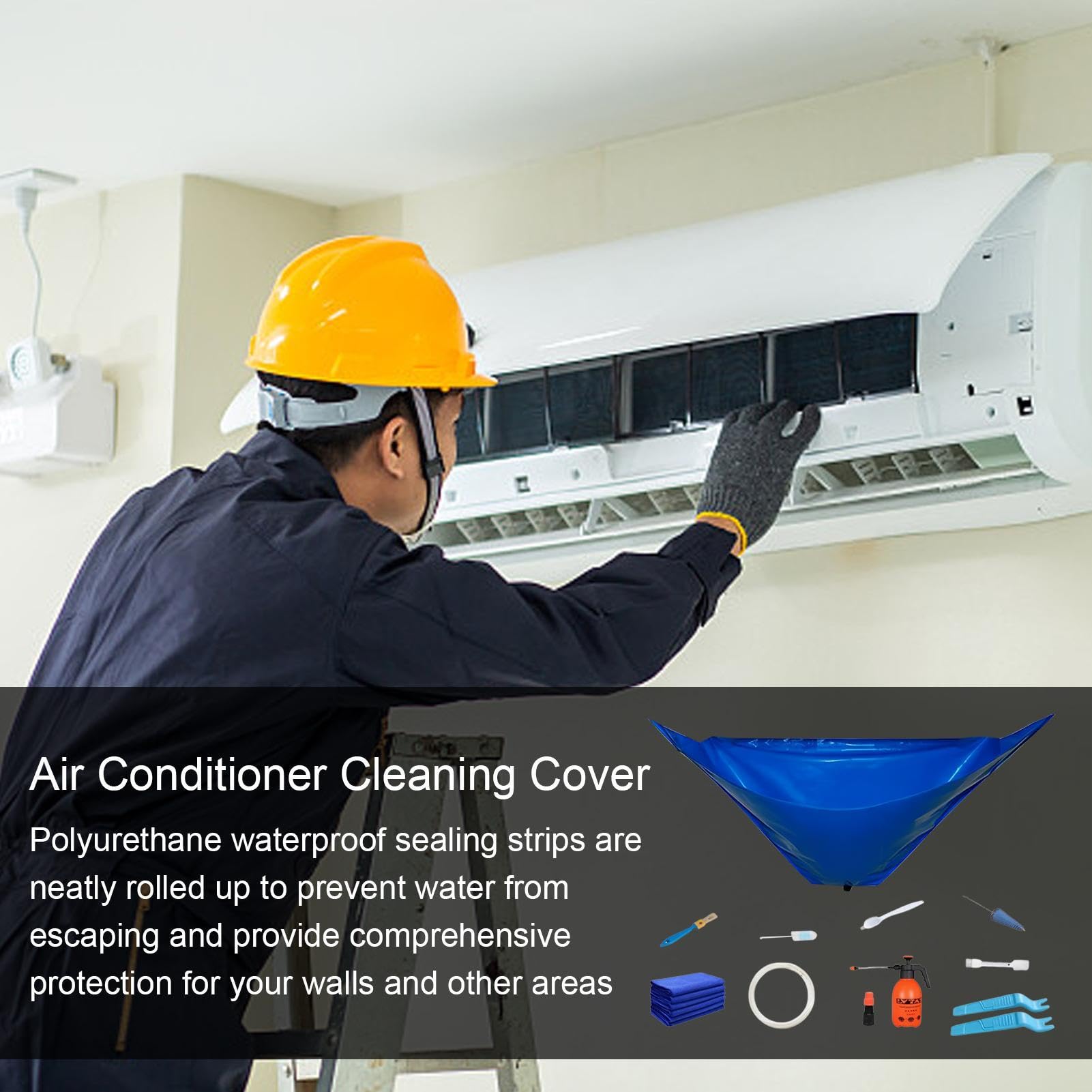 Air Conditioner Cleaning Kit - Wall Mounted AC Cleaner with 2 Waterproof Bags & Drain Outlet, Dust Removal & Washing Protector for Home Maintenance | Perfect for Window & Split AC Units, HVAC System Cleaning