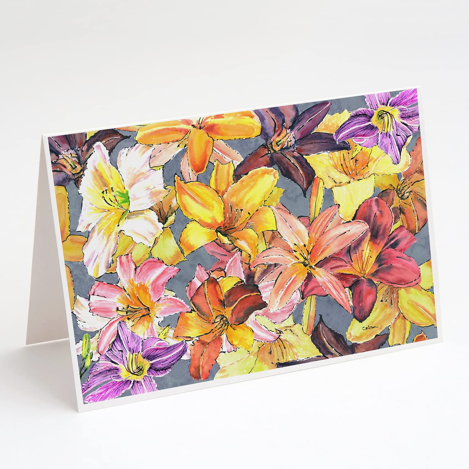 Caroline's Treasures 8892GCA7P Whimsical Day Lilies Blank Greeting Cards - Pack of 8 A7 Size (5x7) Note Cards with Envelopes | Perfect for Birthday Wishes, Thank You Notes & Special Occasions