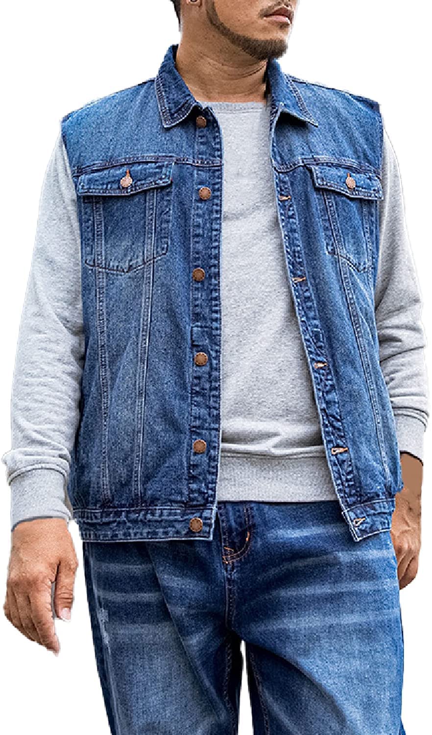 Men's Sleeveless Denim Jacket - Button Down Casual Vest for Spring & Summer | Lightweight Jeans Outwear for Streetwear, Outdoor Activities & Music Festivals