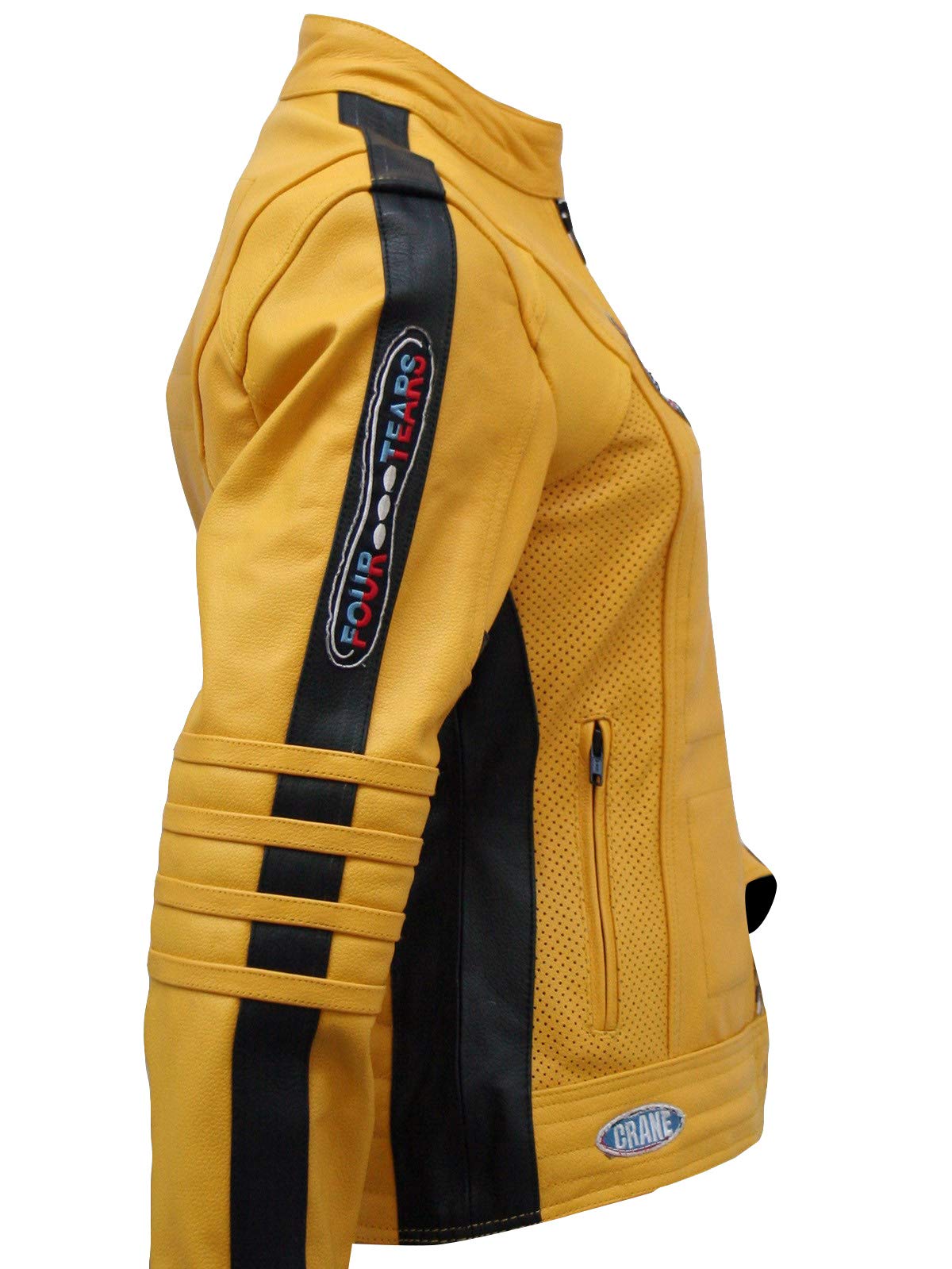 Women's Kill Bill Uma Thurman Motorcycle Jacket - Yellow Padded Biker Costume Leather Jacket for Halloween Cosplay & Movie Costume Parties