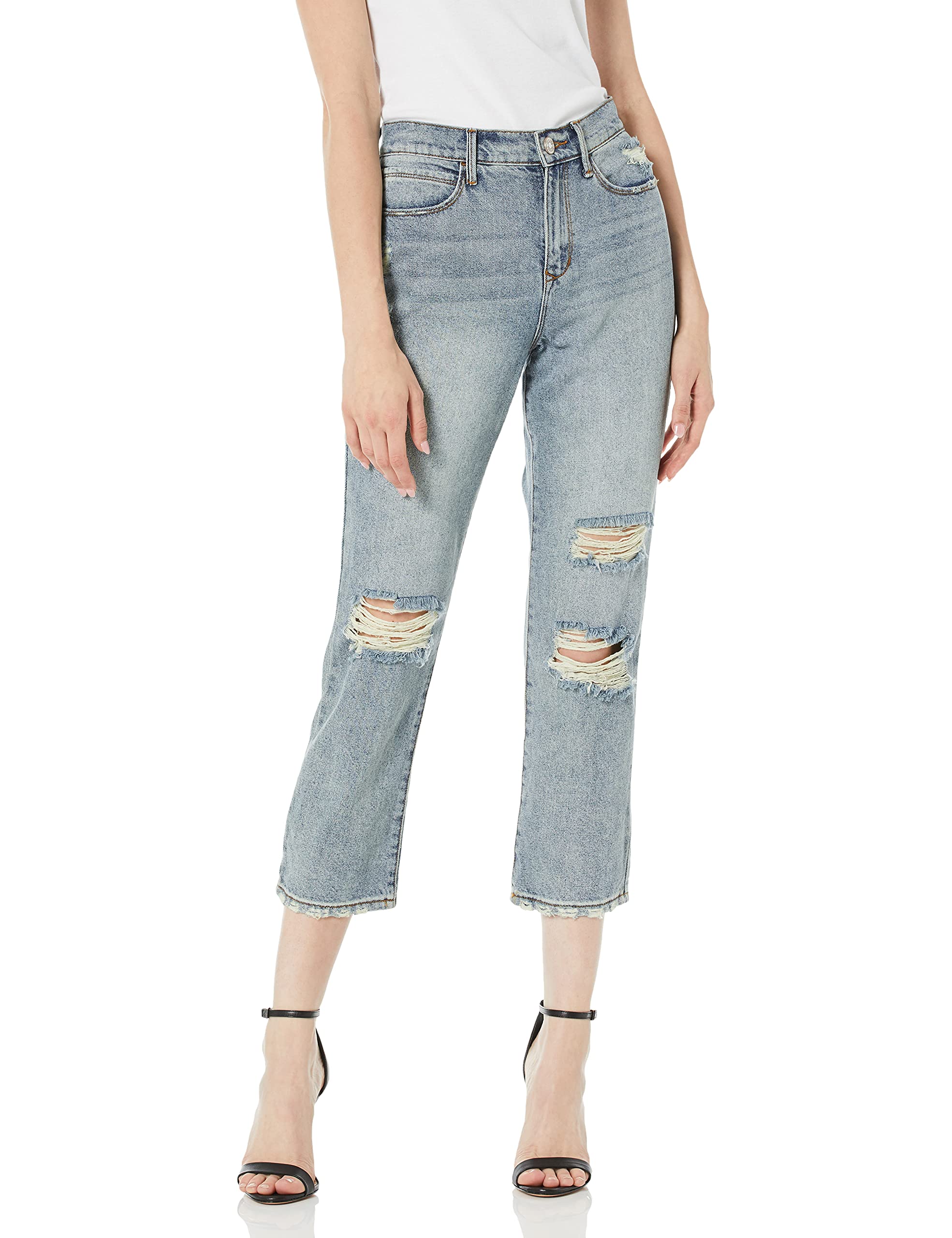 Skinnygirl Women's High Rise Straight Leg Crop Denim Jeans - Comfortable Stretch Denim Pants for Casual Wear, Work & Everyday Outfits