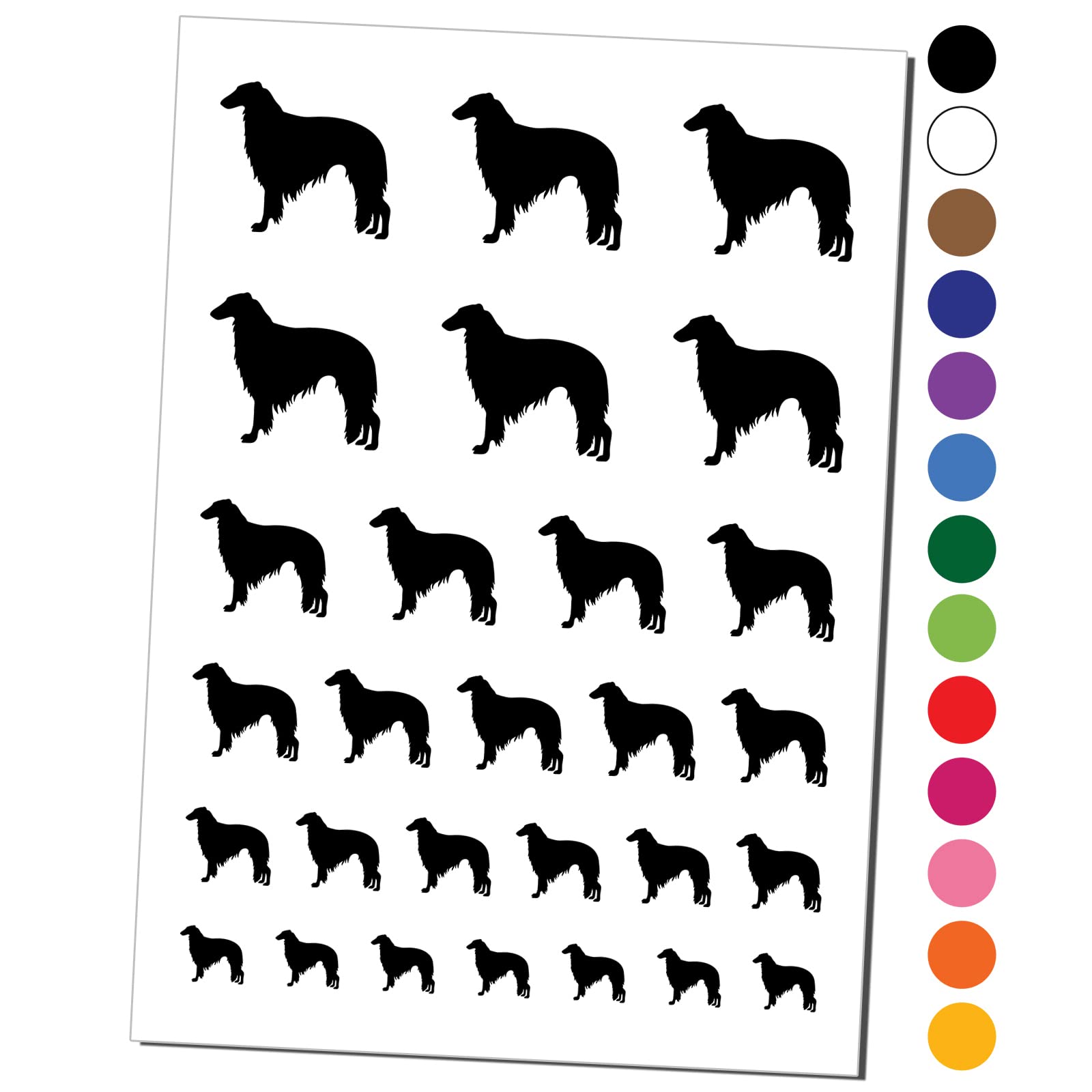 Borzoi Russian Wolfhound Dog Temporary Tattoos - Waterproof Fake Body Art Stickers (Black, 1 Sheet) - Perfect for Pet Lovers, Costume Parties & Animal-Themed Events