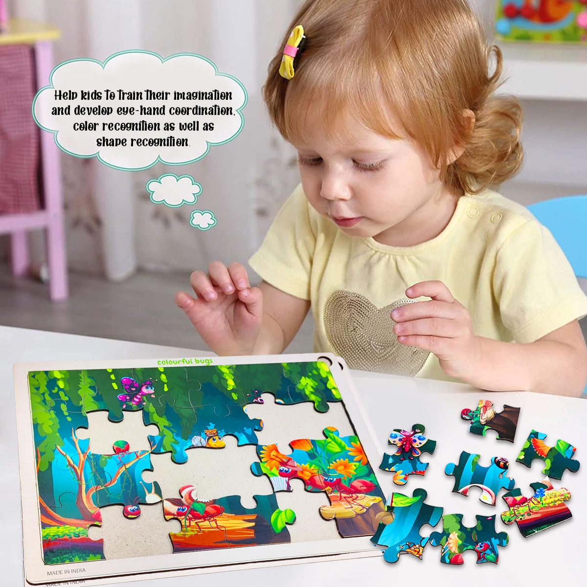 FunBlast 24-Piece Honey Bee Wooden Jigsaw Puzzle for Kids Ages 3-5 - Educational Learning Toy for Preschoolers - Perfect for Classroom, Birthday Gifts & Family Game Night