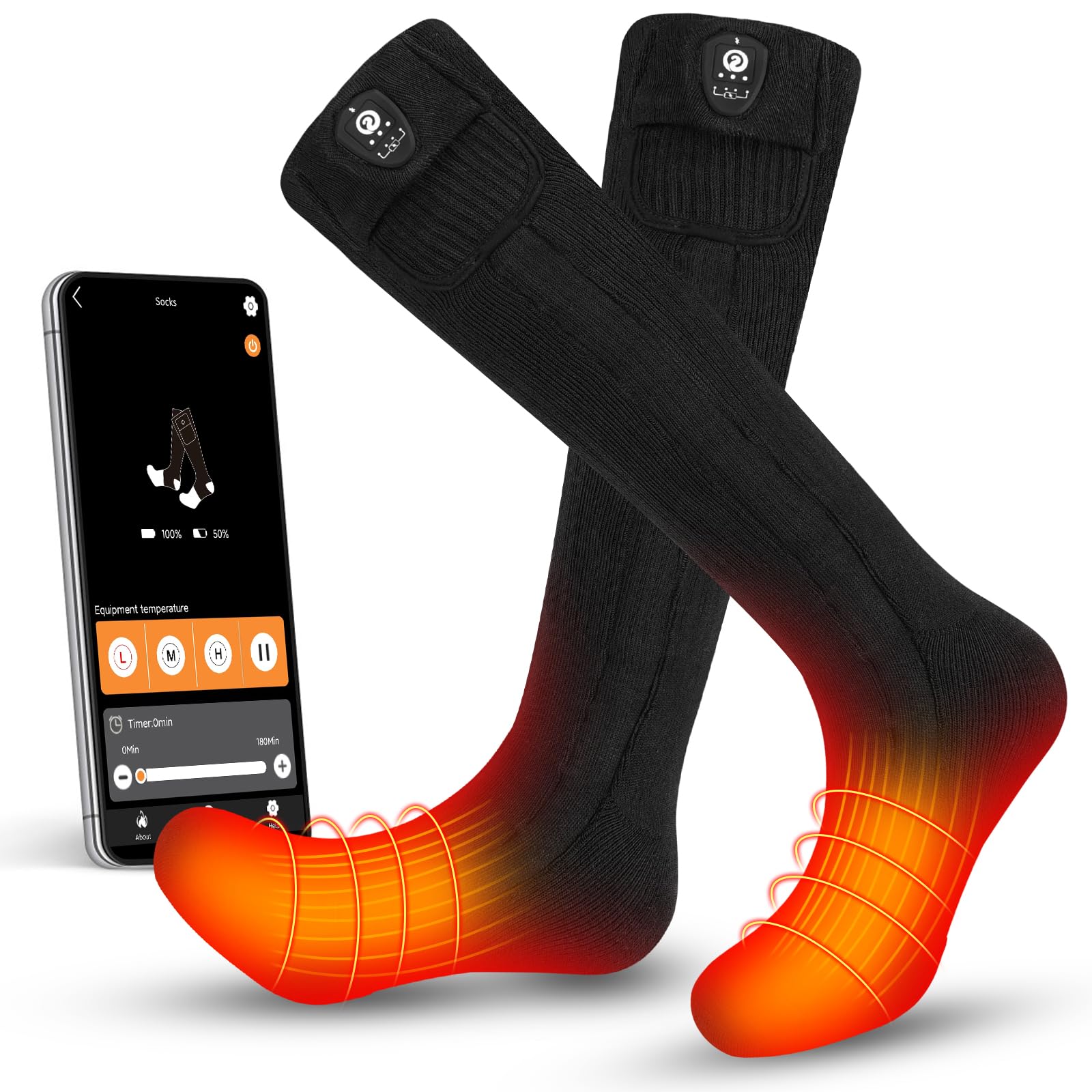 SNOW DEER Rechargeable Electric Heated Socks for Men & Women - Battery Powered Winter Warm Socks for Outdoor Activities, Hiking, Skiing & Cold Weather