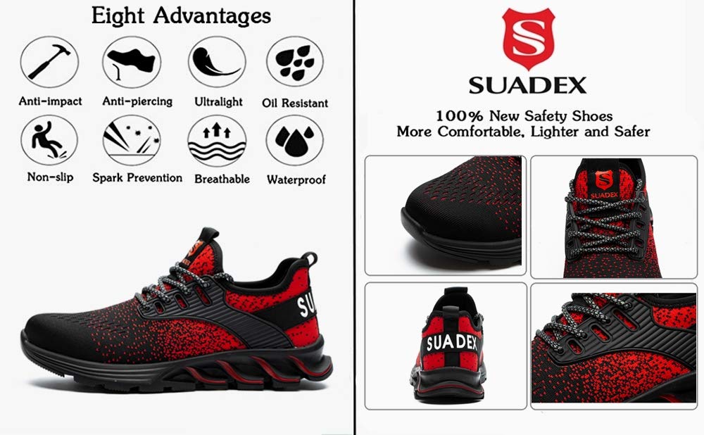 SUADEX Steel Toe Sneakers for Men & Women - Lightweight Safety Work Shoes with Composite Toe | Slip Resistant & Comfortable | Perfect for Construction, Warehouse & Industrial Work