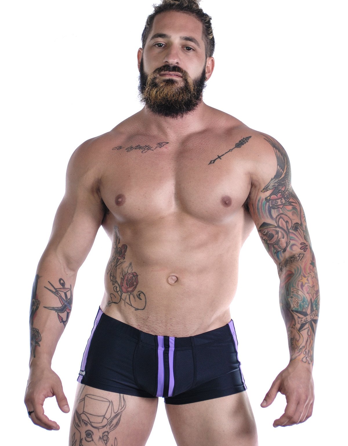 Wildmant Sportivo Square Cut Black & Purple - High-Performance Swimwear for Competitive Swimming & Beach Volleyball