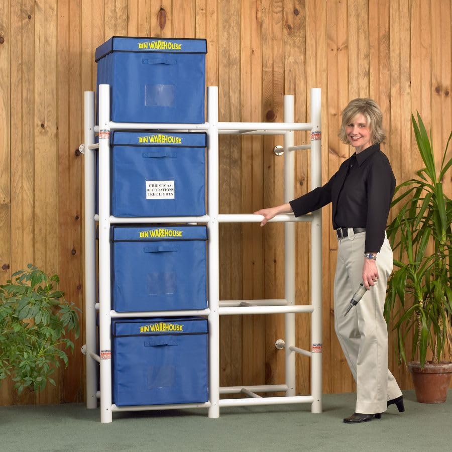 Bin Warehouse DFAE2M2X4BW0408 8-Tote Storage System - Durable Plastic Organizer for Home, Garage & Warehouse Organization