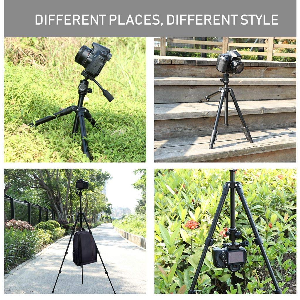 Professional DSLR Camera Tripod with Phone Holder - Compact Lightweight Travel Tripod Stand, 360° Panoramic Ball Head & Quick Release Plate for Vlogging, Blogging, Photography - Perfect for Travel, Outdoor Shooting & Content Creation