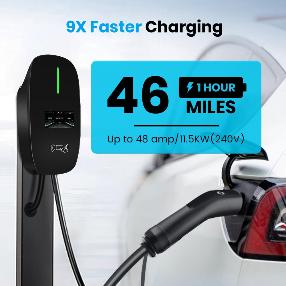 AWESAFE Level 2 EV Charger for Tesla - 48 Amp Smart WiFi Enabled Electric Vehicle Charging Station with NEMA 14-50/Hardwired, Mobile App Control - Indoor/Outdoor Home & Commercial Use for Fast Charging