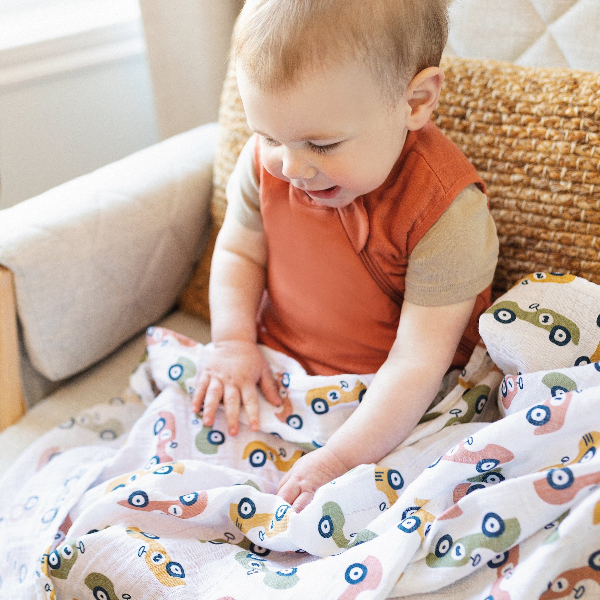 Soft Cotton Muslin Swaddle Blanket for Babies - Breathable & Lightweight Baby Wrap for Newborns - Perfect for Swaddling, Nursing, and Stroller Use - Cars Design