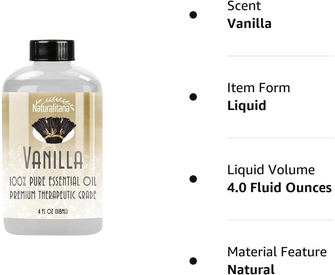 4oz Pure Vanilla Essential Oil for Diffusers, Soap Making, Bath Bombs & Candle Making - Natural Aromatherapy Oil for Relaxation, Stress Relief & Home Fragrance